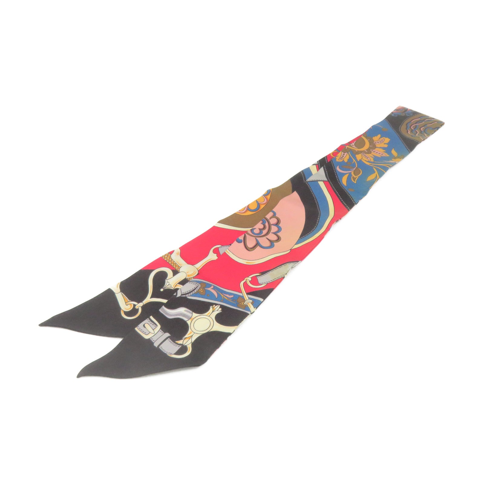 HERMES 絲質Twilly Scarf絲巾軍綠色/紅色/彩色