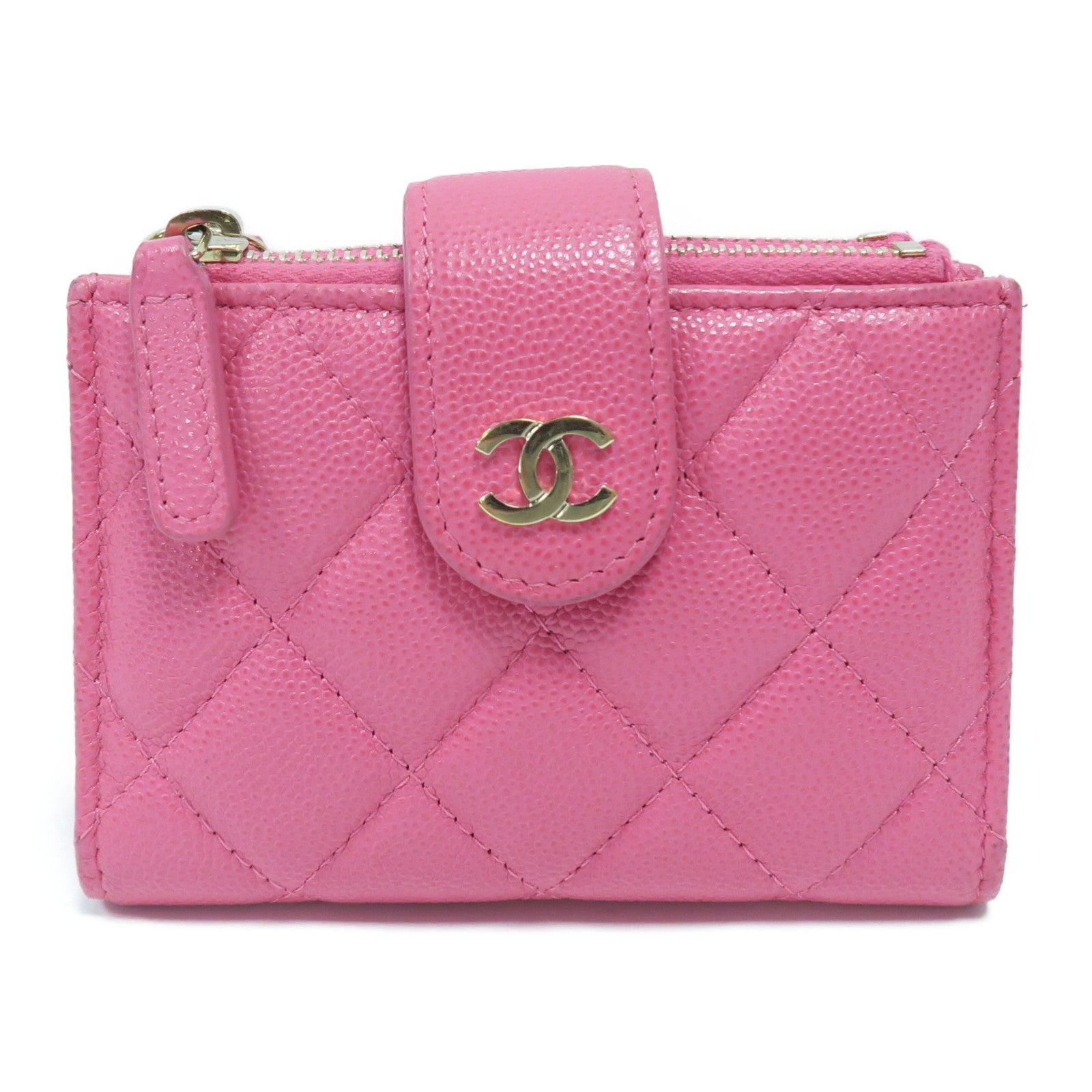 CHANEL 菱格Caviar皮革Card Case金扣卡片套粉紅色