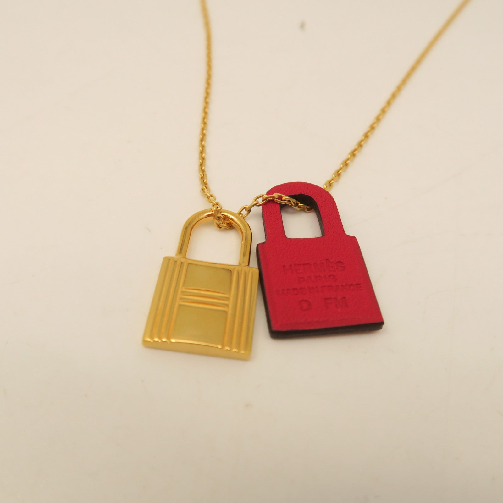 HERMES Metal Necklace Red/Gold