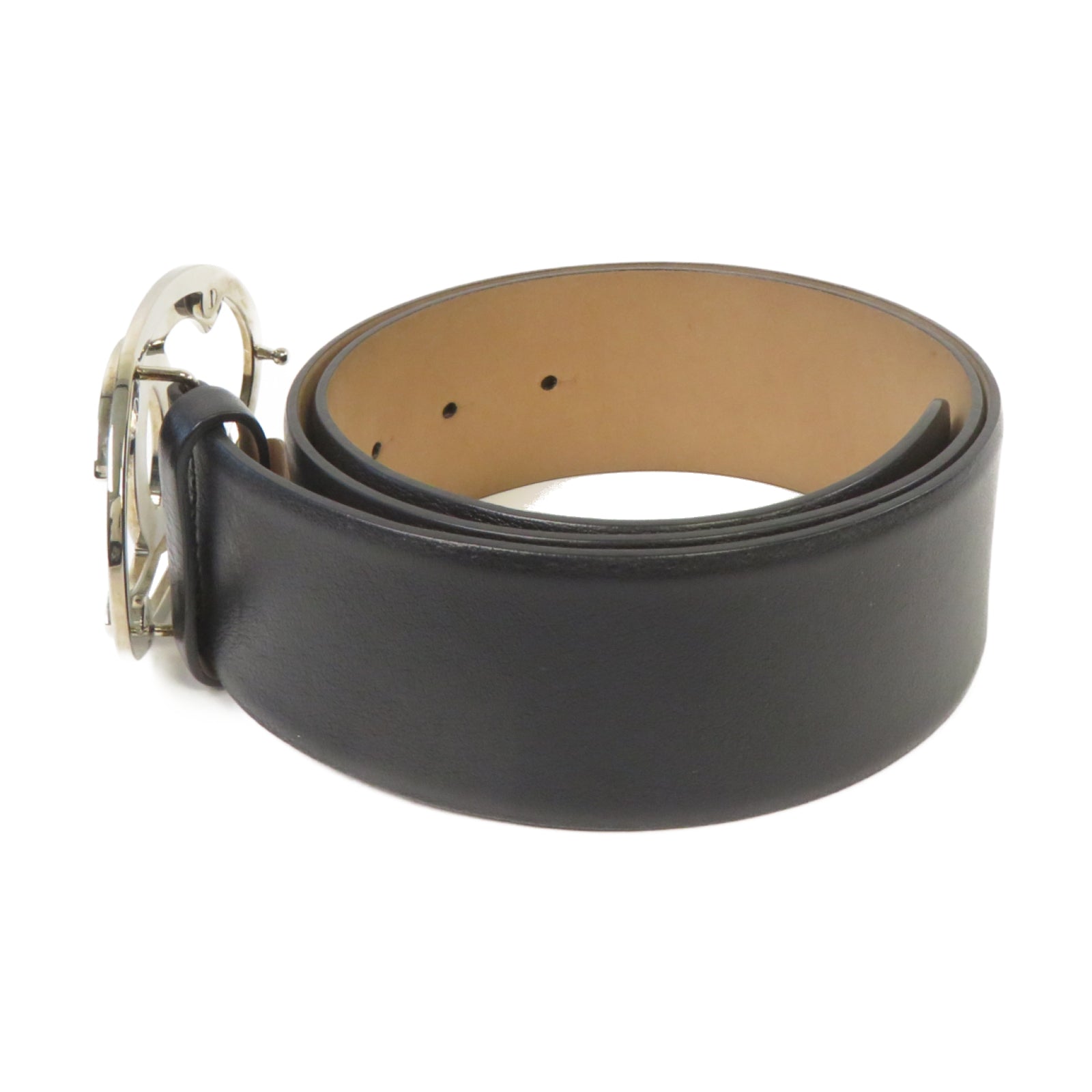CHANEL 牛皮皮革Belt 80cm金扣皮帶黑色