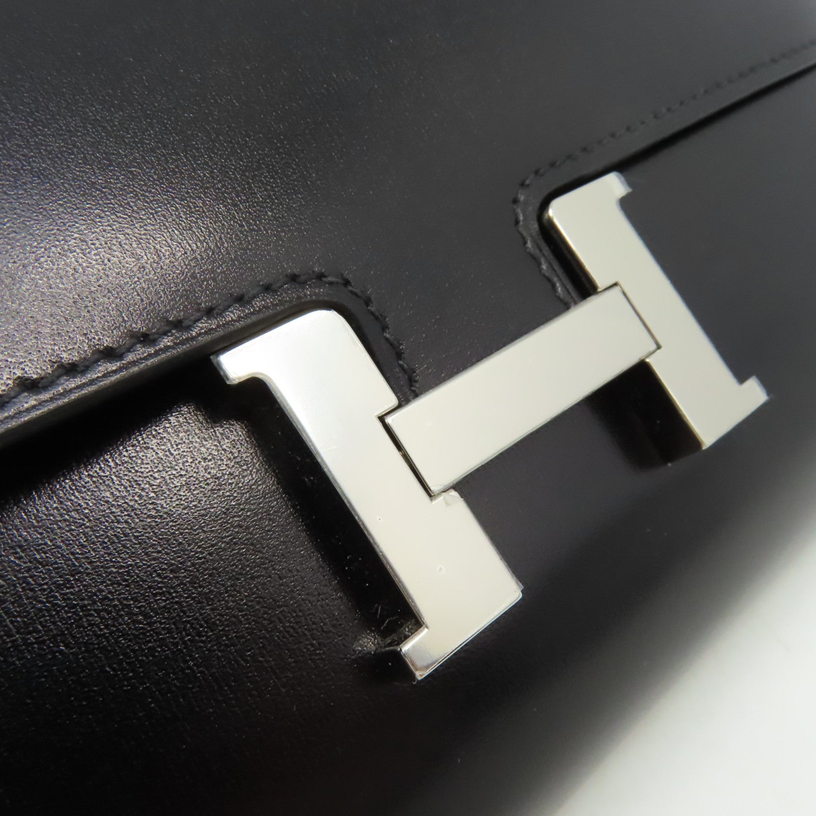 HERMES Box Calf皮革Constance To Go Clutch Shoulder Bag銀扣手拿肩背兩用袋Noir黑色