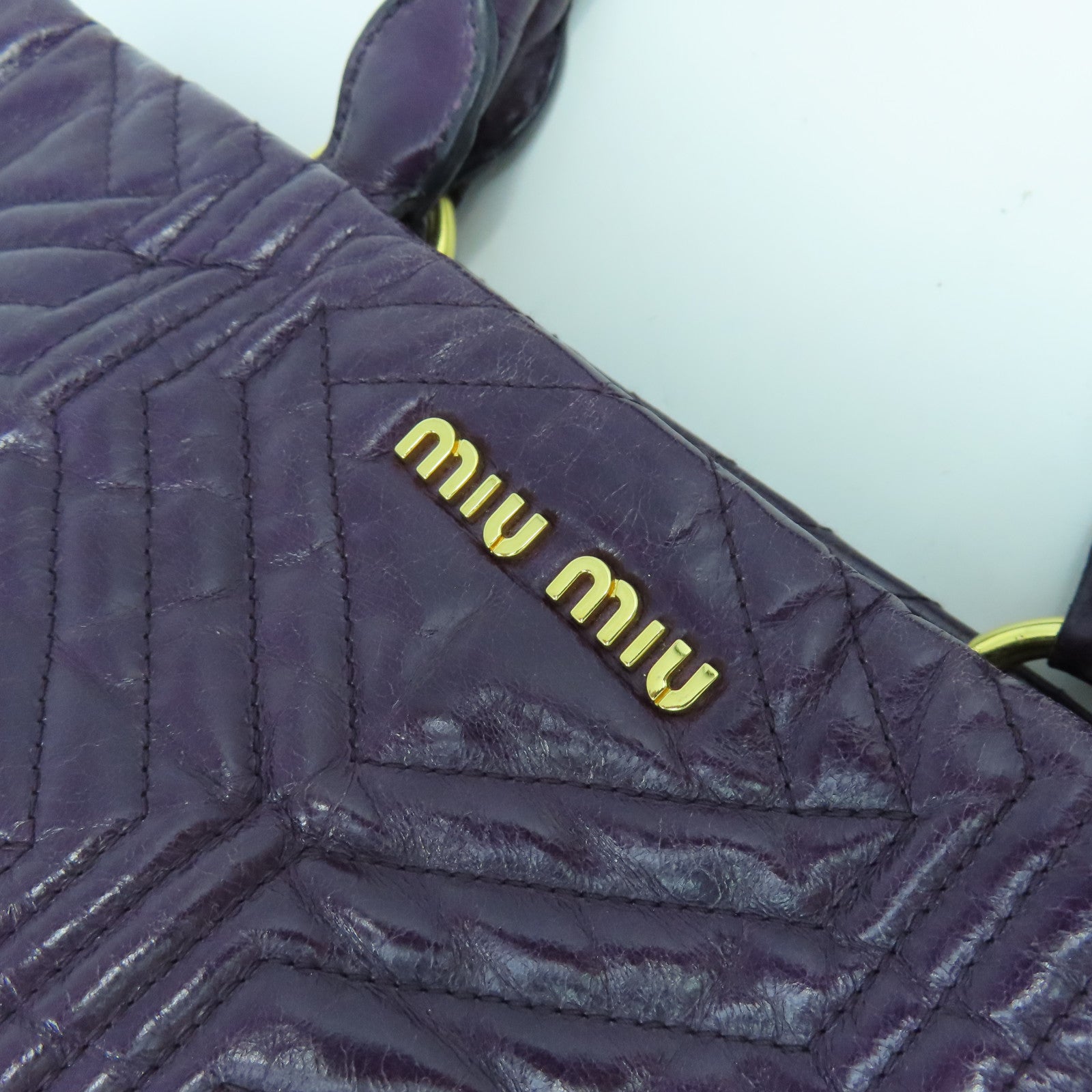 Miu Miu 【激減優惠】牛皮皮革2 Way Shoulder Bag金扣手挽肩背兩用袋紫色