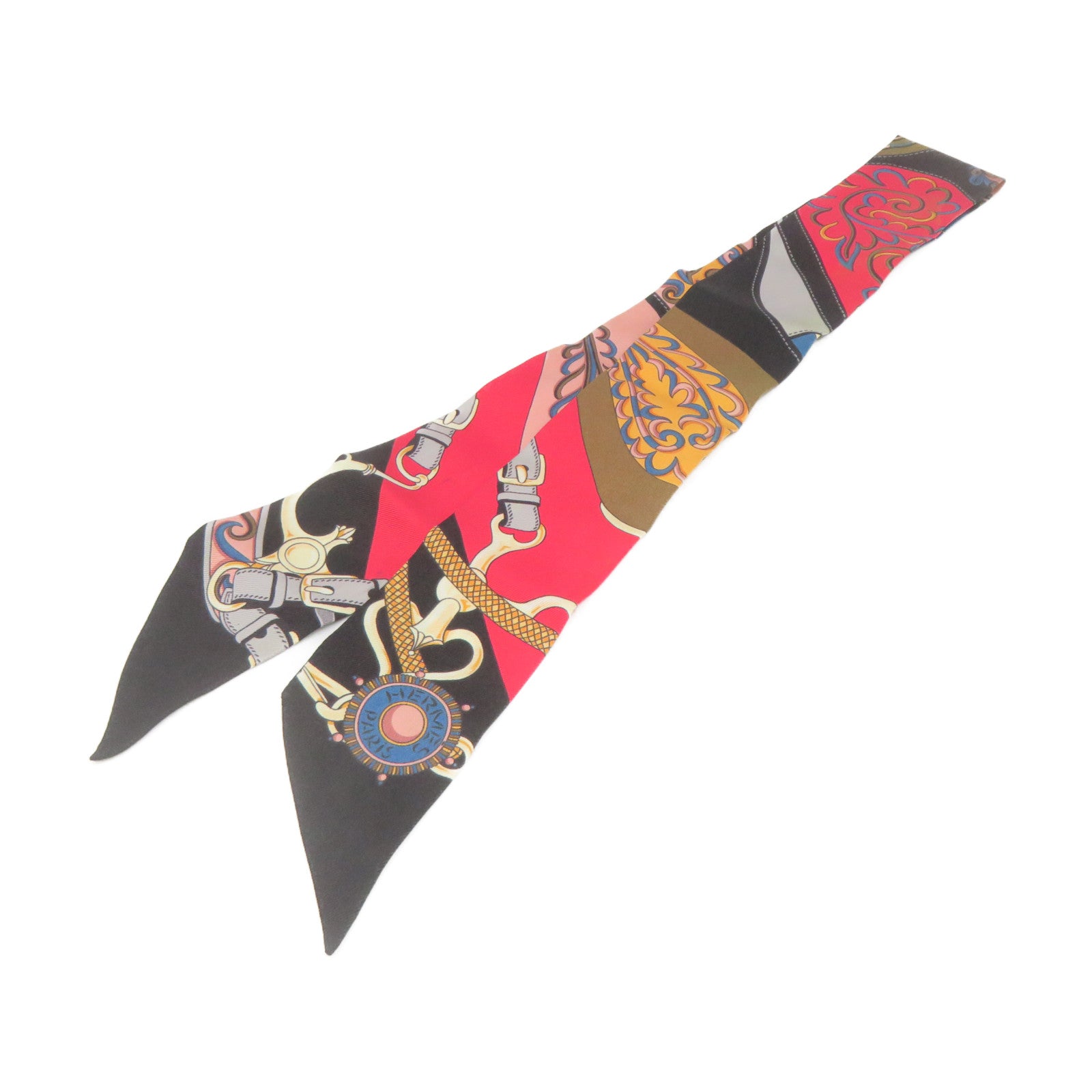 HERMES 絲質Twilly Scarf絲巾軍綠色/紅色/彩色