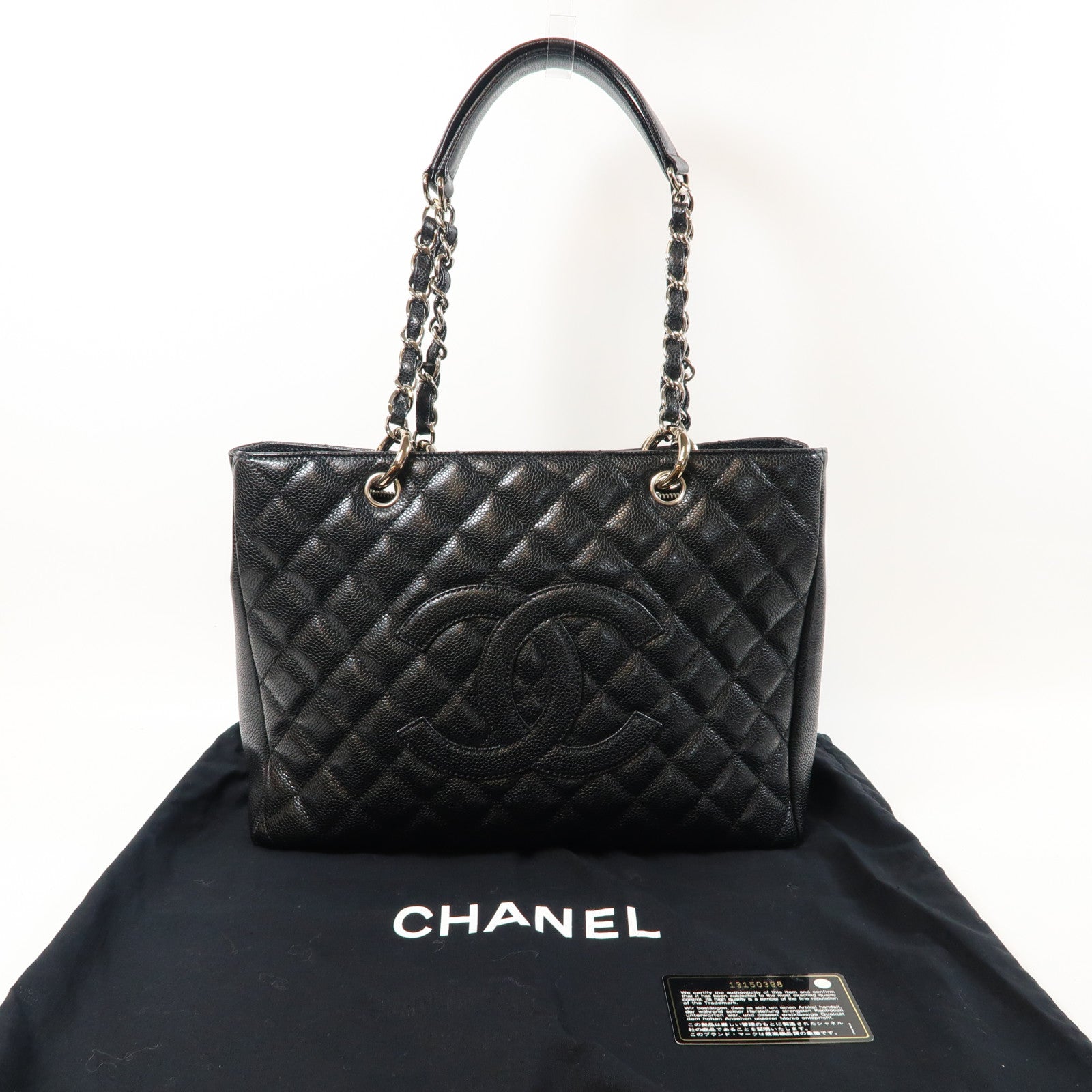 CHANEL 菱格Caviar皮革GST金扣鏈帶肩背袋黑色