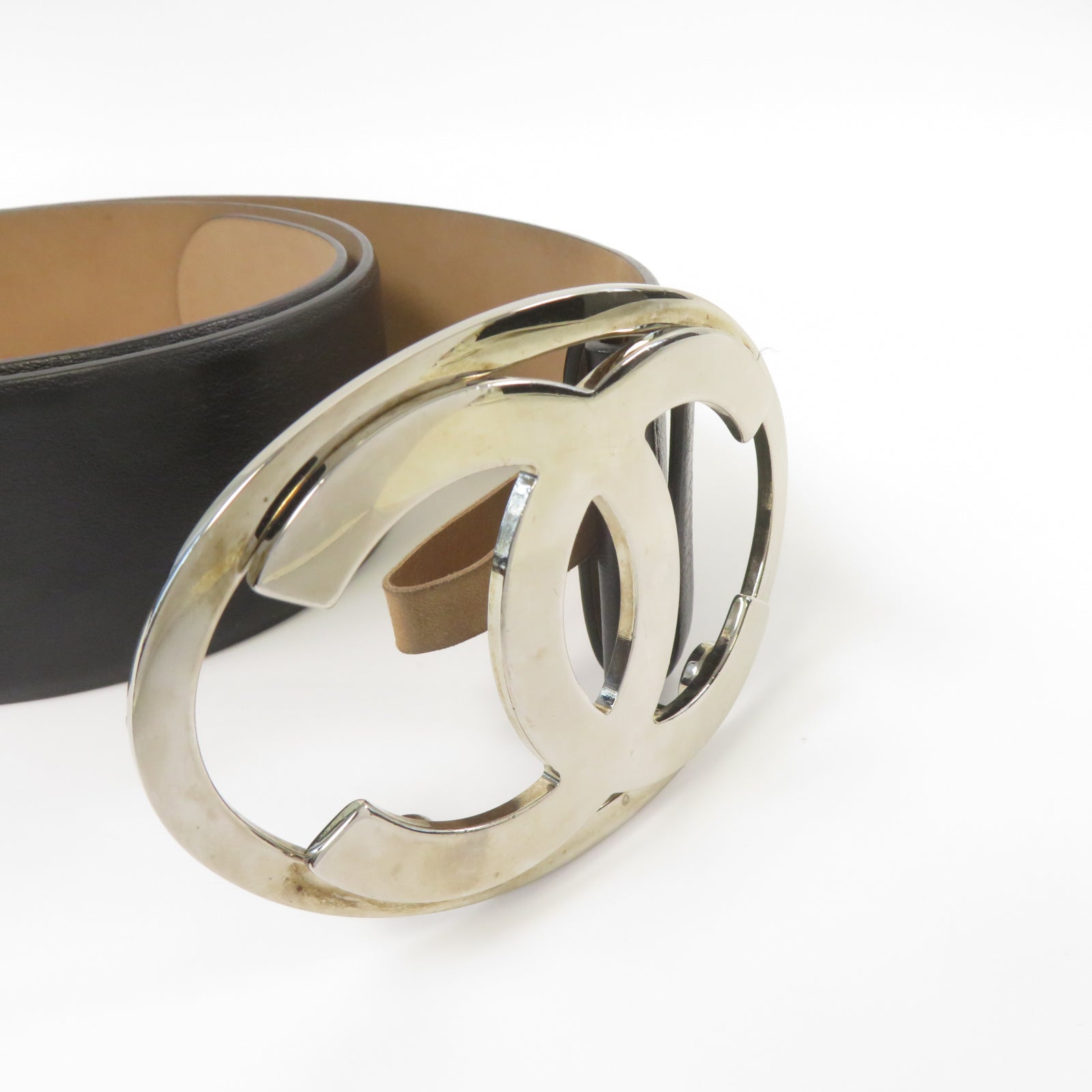CHANEL 牛皮皮革Belt 80cm金扣皮帶黑色