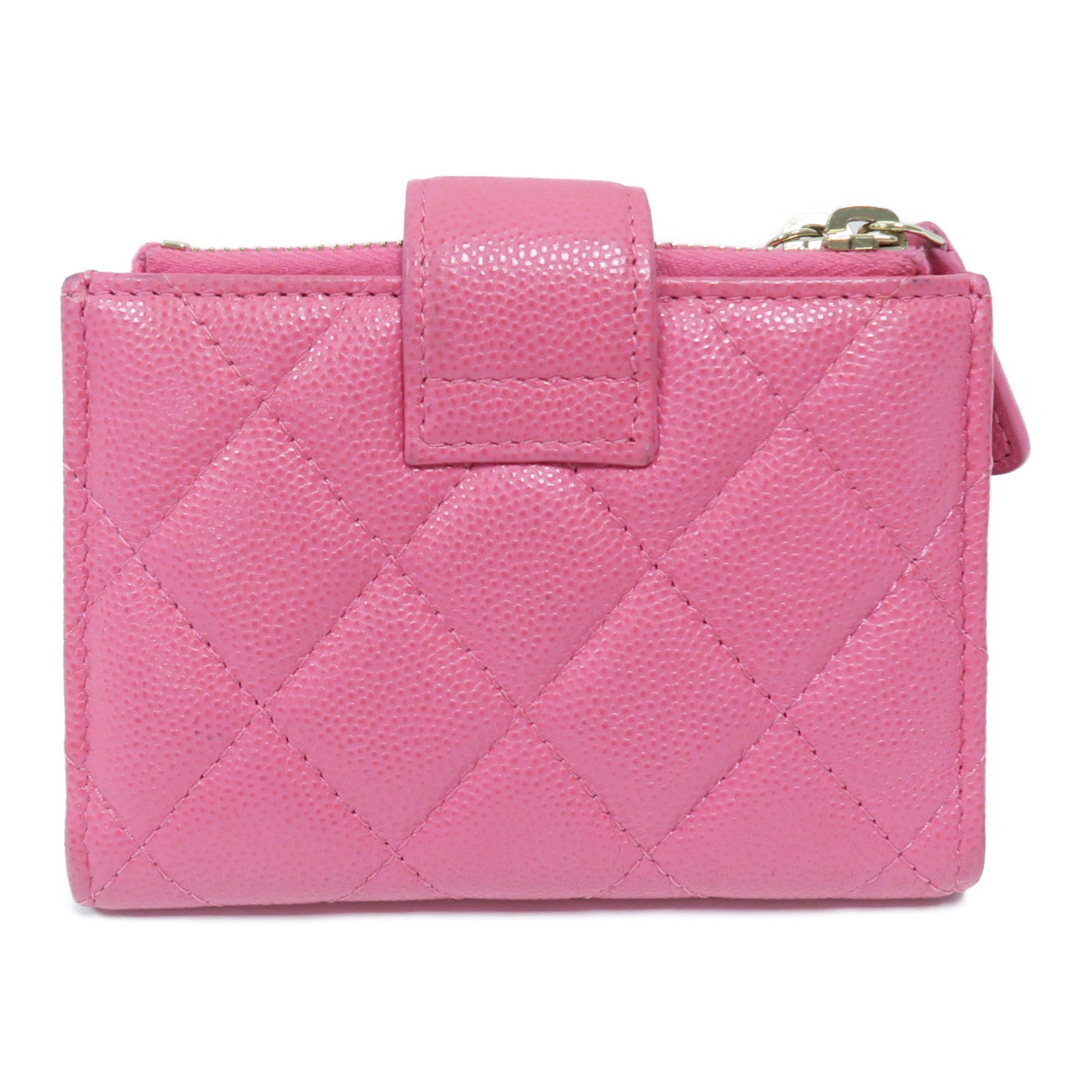 CHANEL 菱格Caviar皮革Card Case金扣卡片套粉紅色