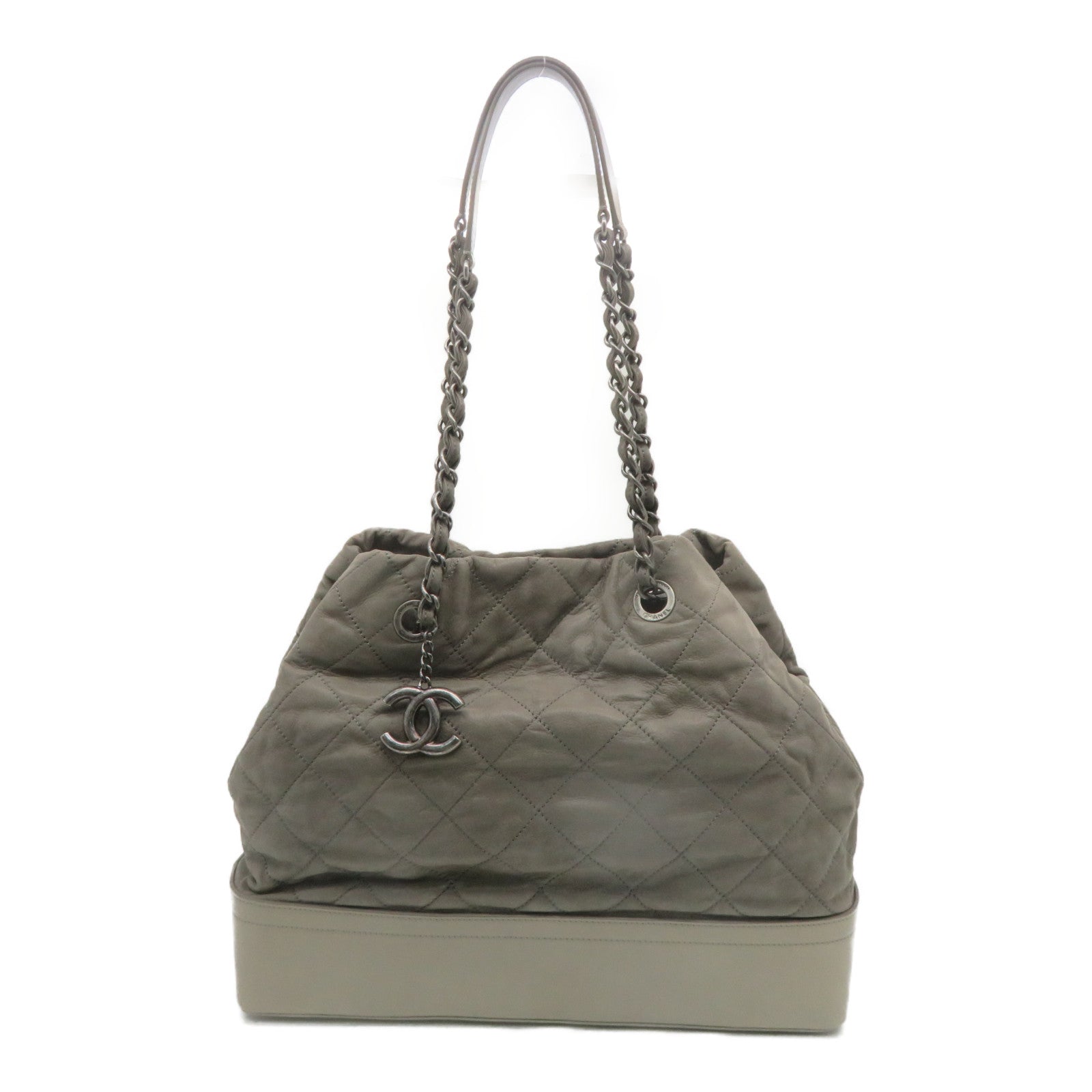 CHANEL [Sharp Reduction Offer] Lingge Cowhide Leather Chain Shoulder Silver Buckle Shoulder Bag Gray