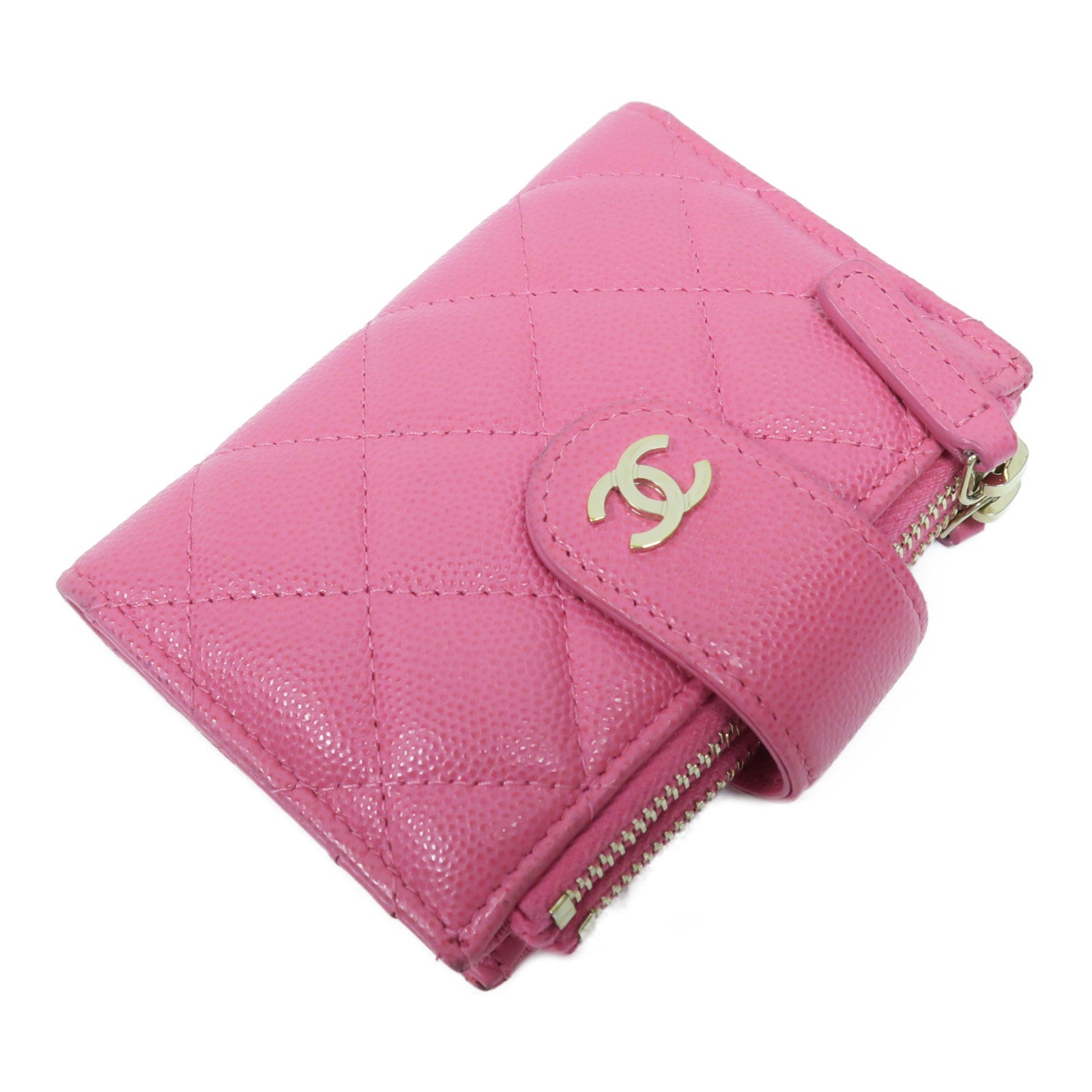 CHANEL 菱格Caviar皮革Card Case金扣卡片套粉紅色