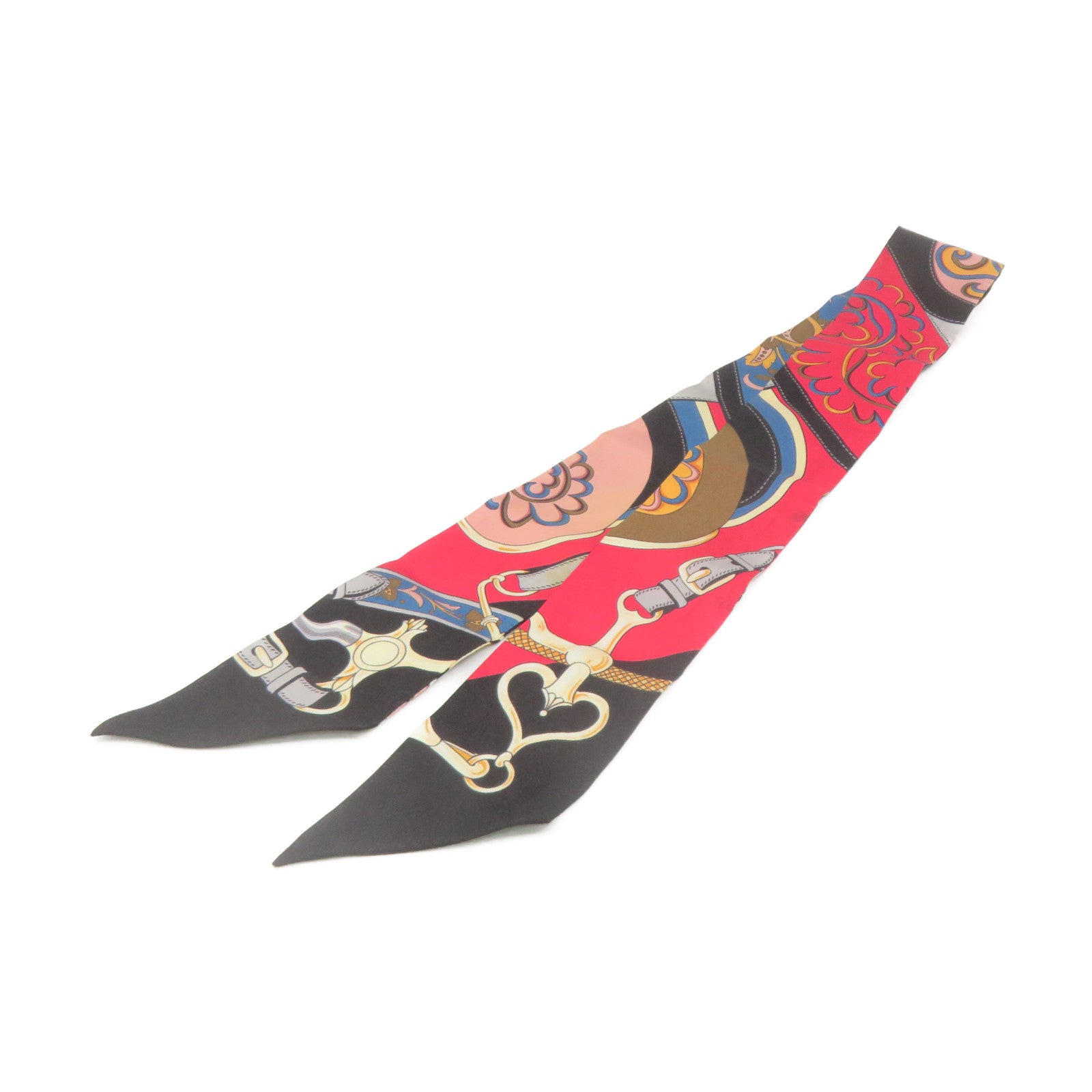 HERMES 絲質Twilly Scarf絲巾軍綠色/紅色/彩色