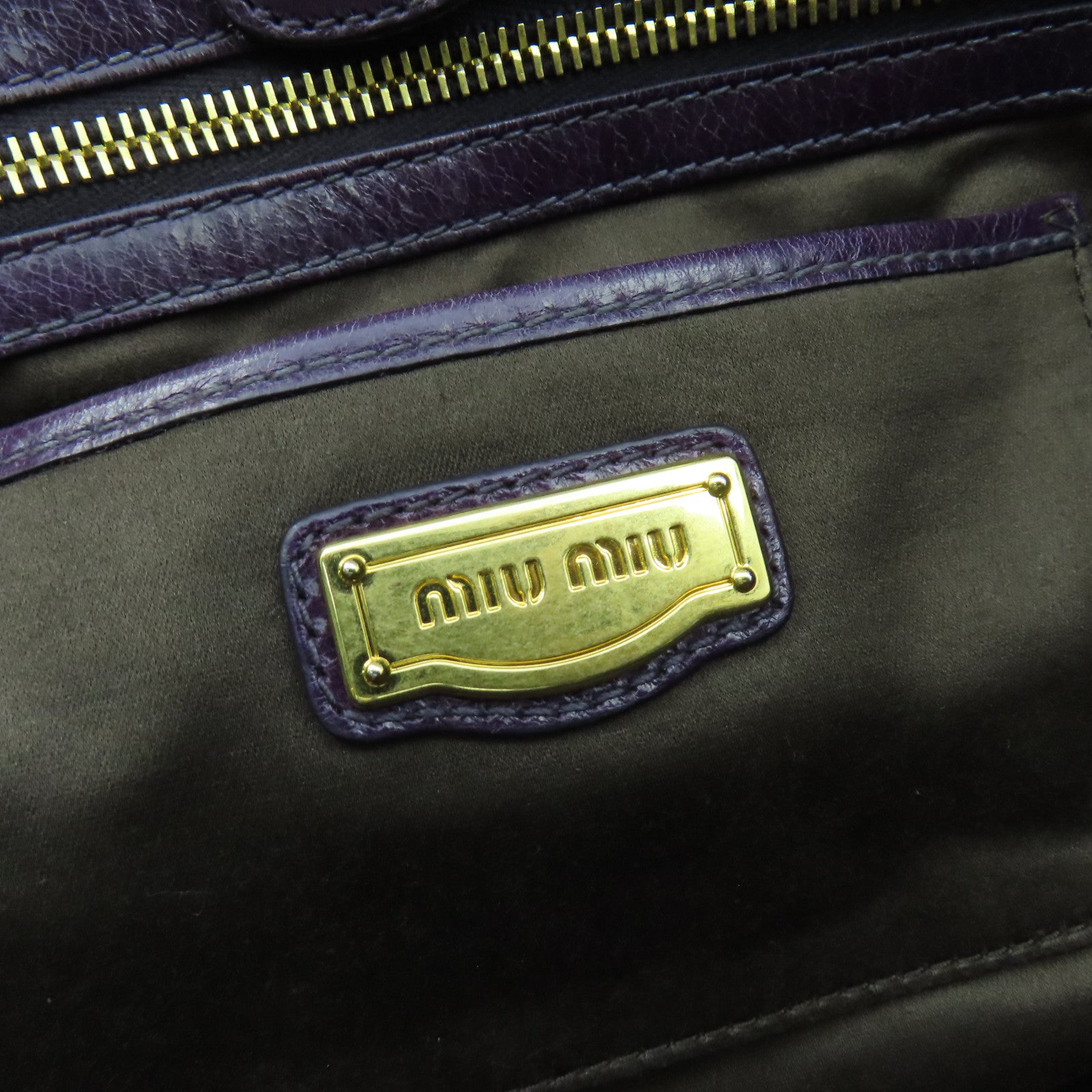 Miu Miu 【激減優惠】牛皮皮革2 Way Shoulder Bag金扣手挽肩背兩用袋紫色