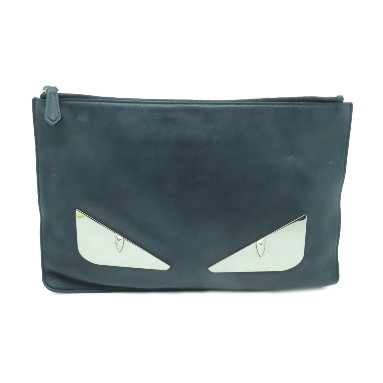 FENDI 牛皮皮革Clutch Bag銀扣手拿包黑色