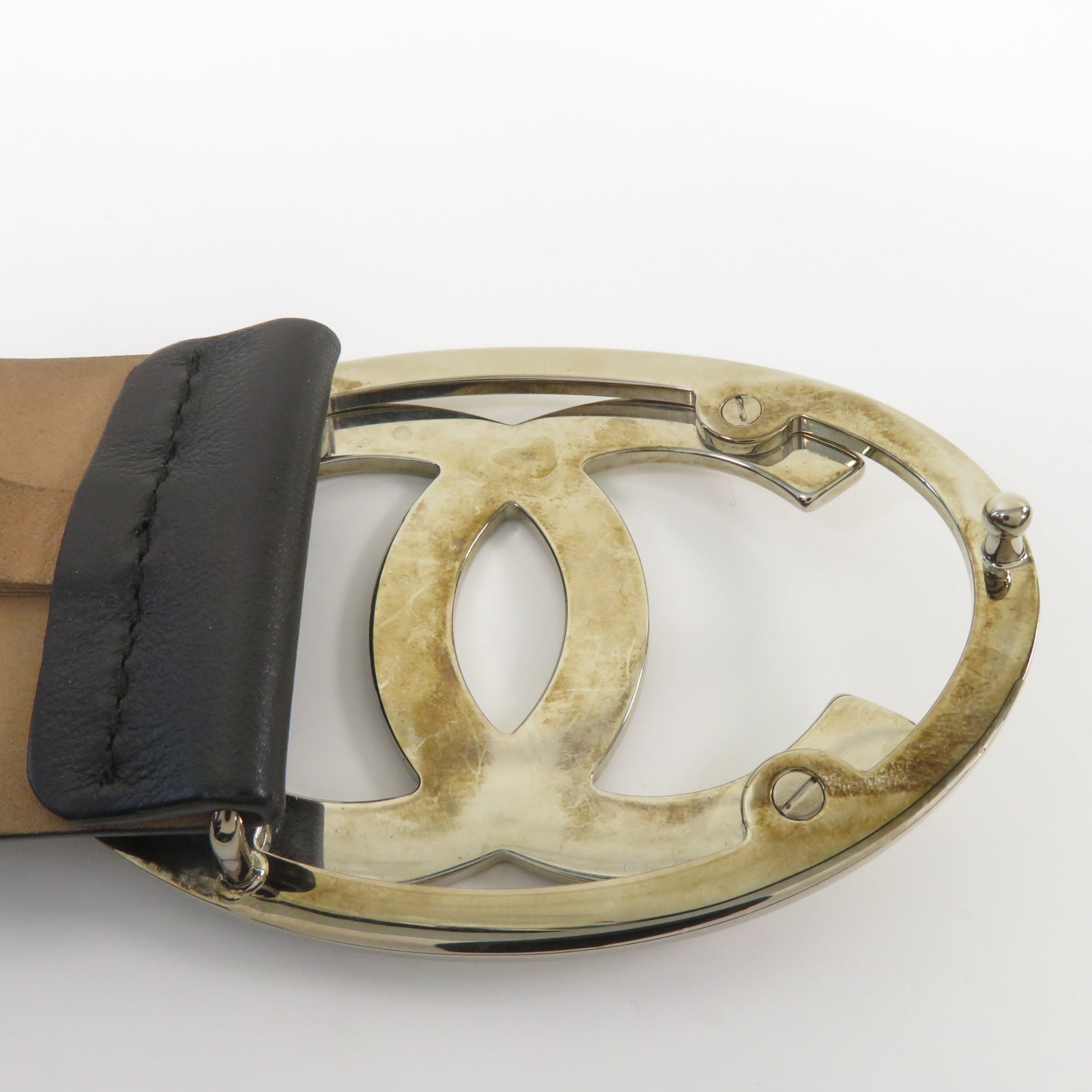 CHANEL 牛皮皮革Belt 80cm金扣皮帶黑色