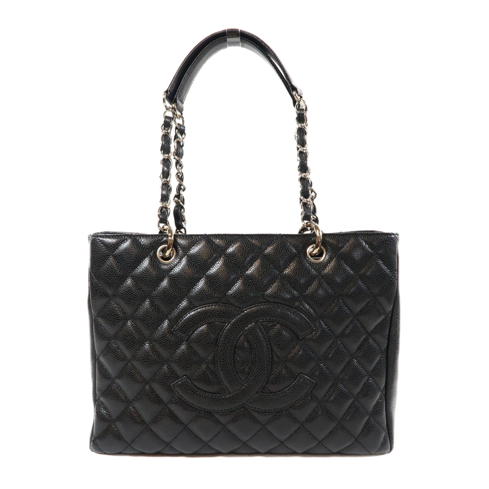 CHANEL 菱格Caviar皮革GST金扣鏈帶肩背袋黑色
