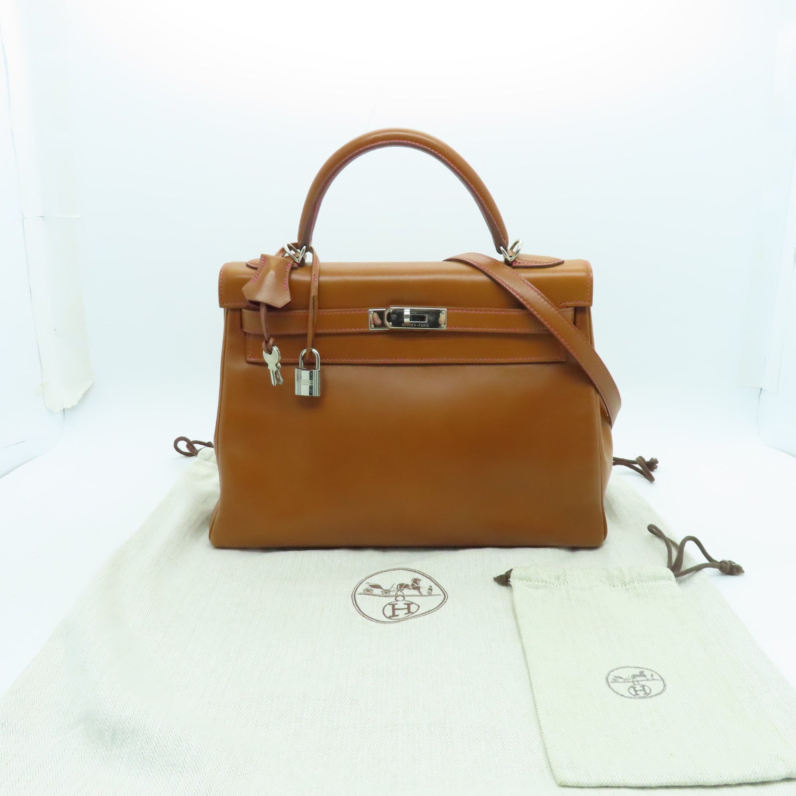 HERMES Tadelakt皮革Kelly 32銀扣手挽肩背兩用袋啡色