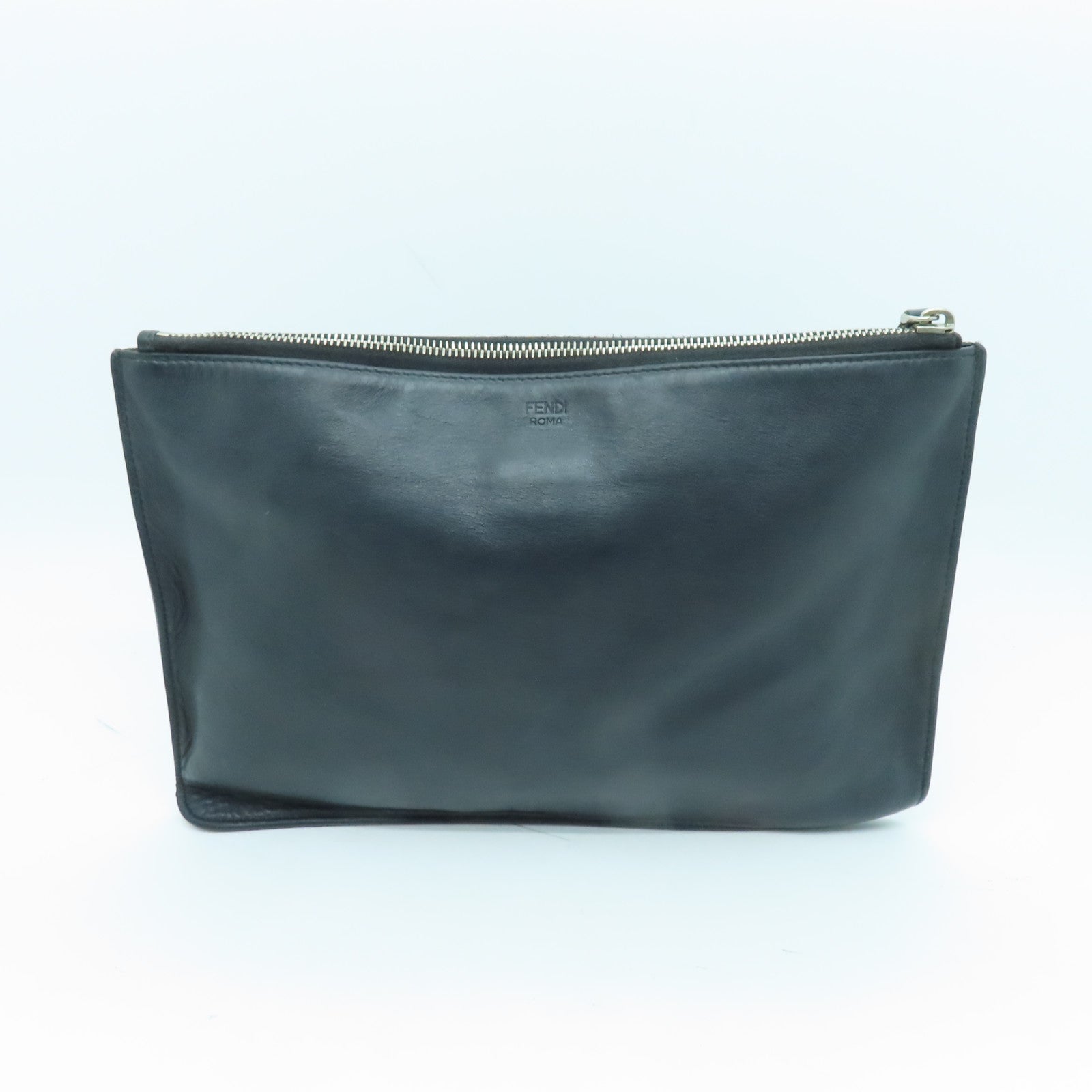 FENDI 牛皮皮革Clutch Bag銀扣手拿包黑色