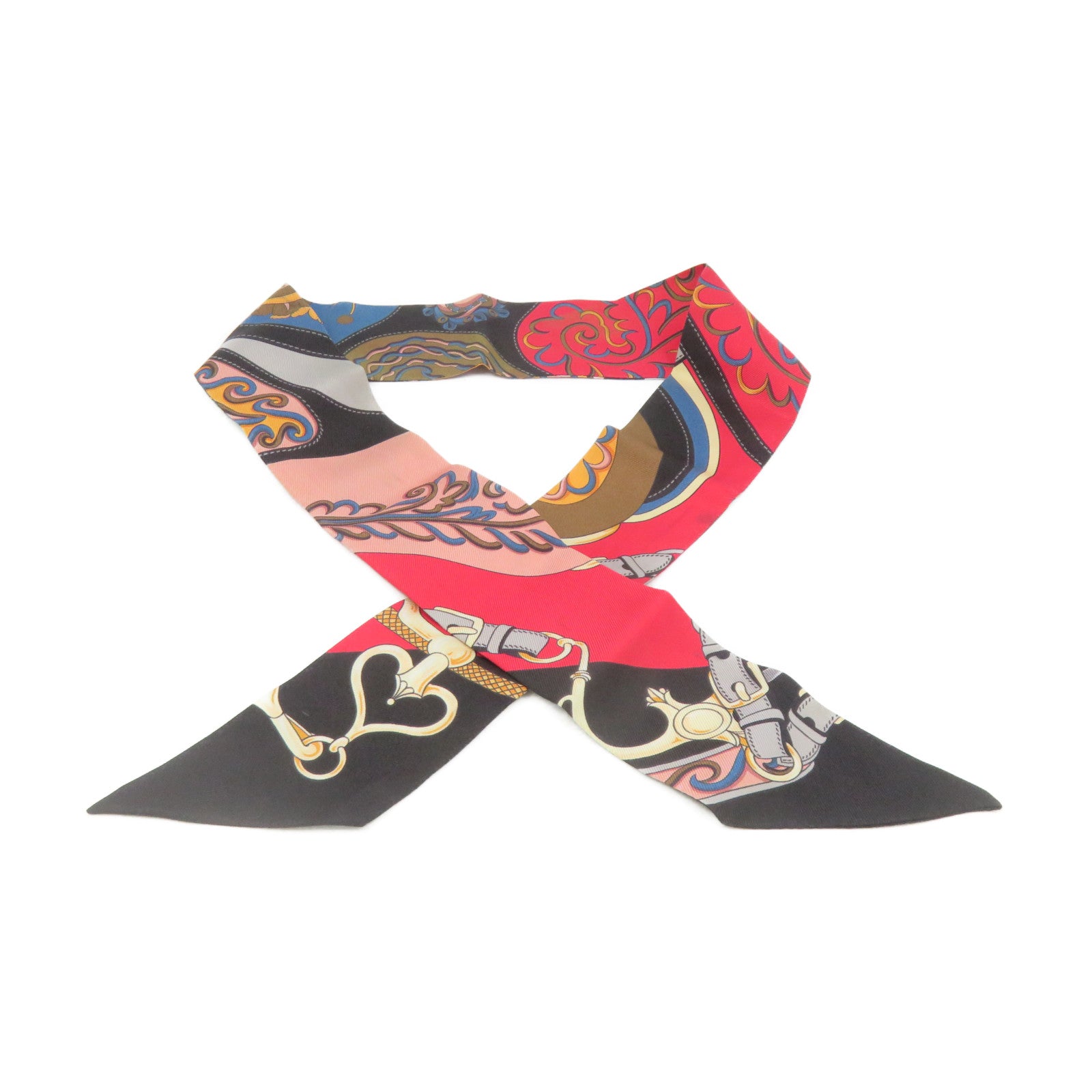 HERMES 絲質Twilly Scarf絲巾軍綠色/紅色/彩色