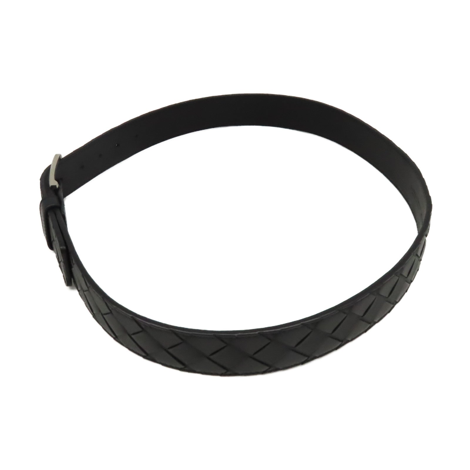 BOTTEGA VENETA 織紋皮革Belt 85cm銀扣皮帶黑色