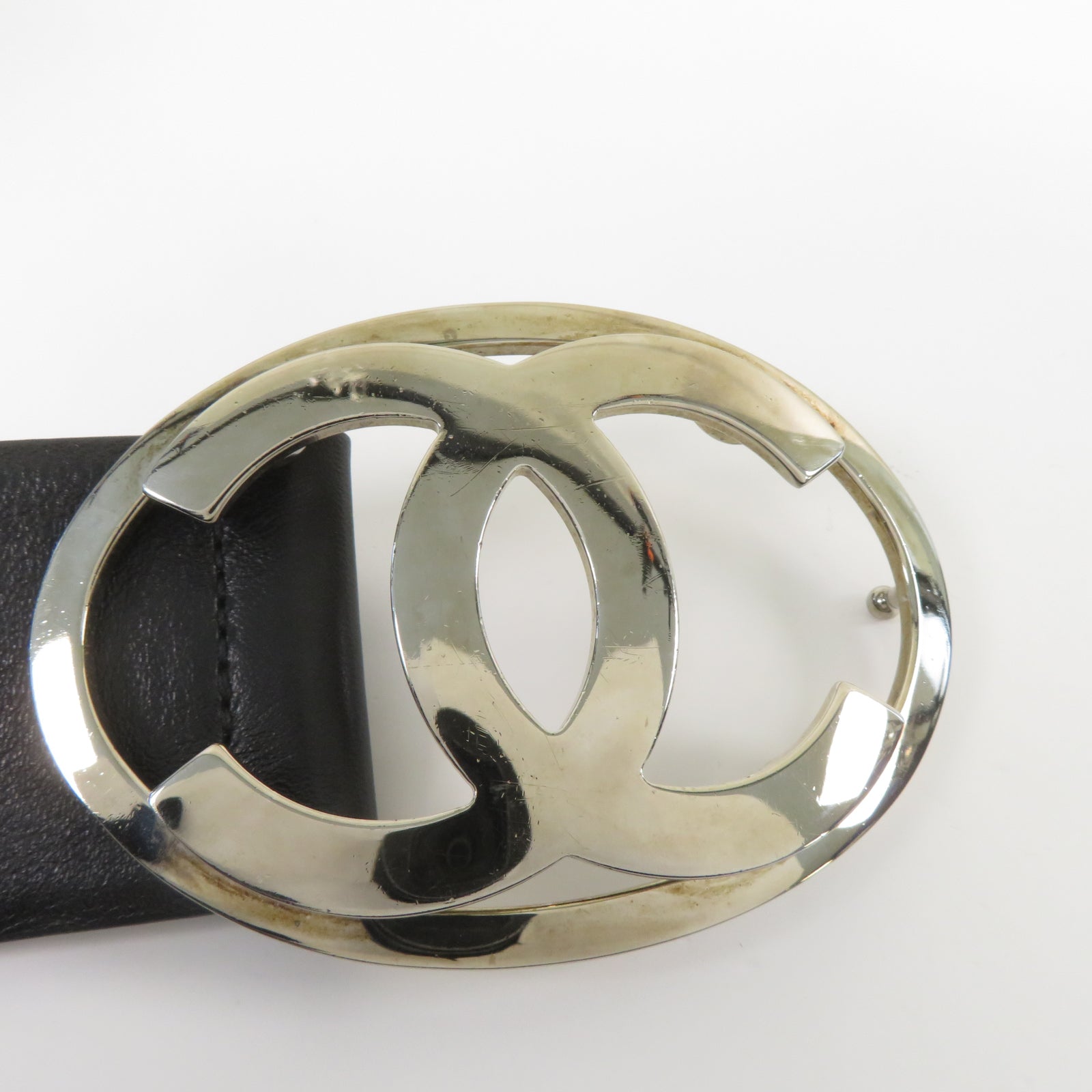 CHANEL 牛皮皮革Belt 80cm金扣皮帶黑色