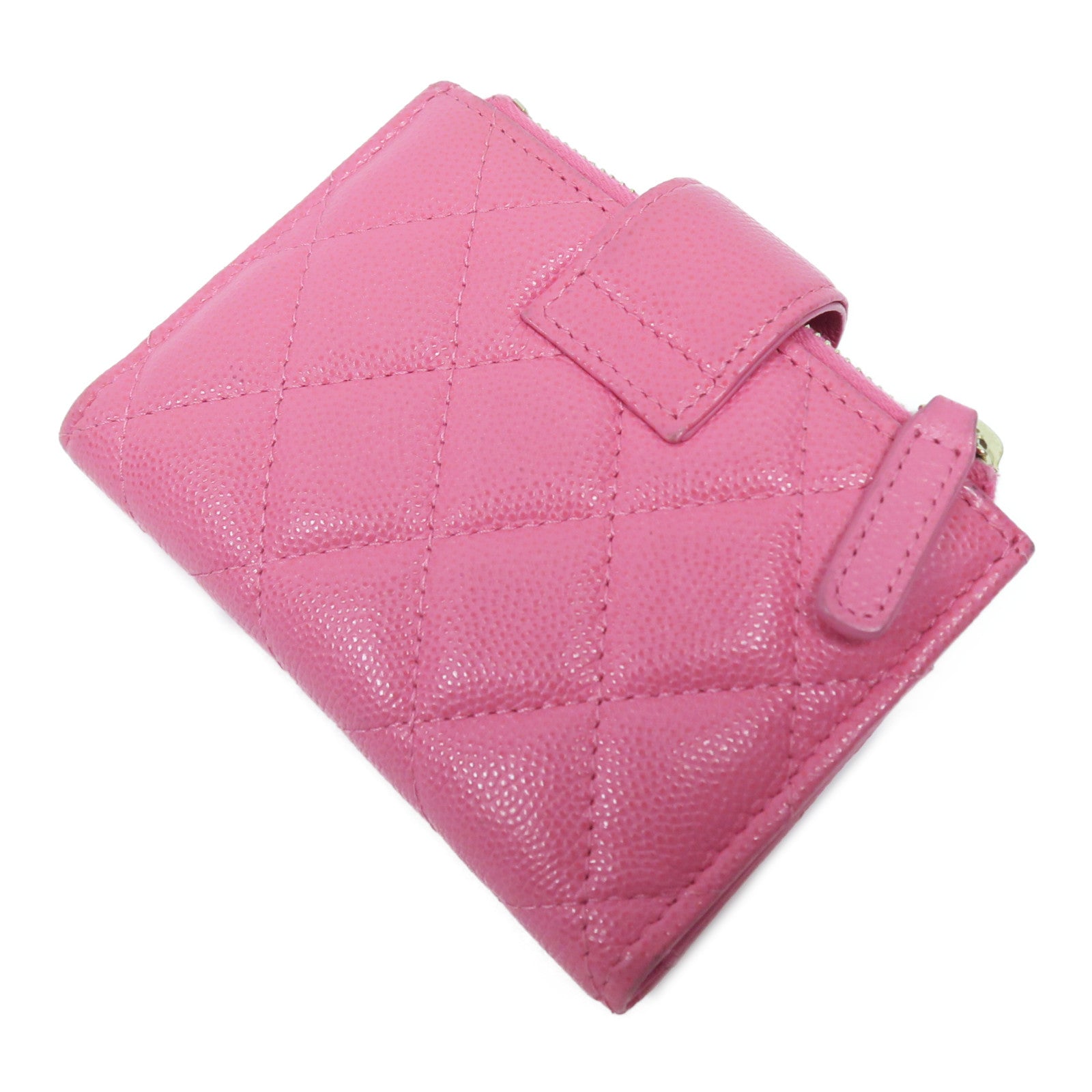 CHANEL 菱格Caviar皮革Card Case金扣卡片套粉紅色