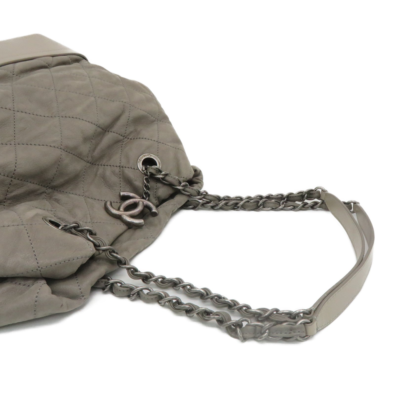 CHANEL [Sharp Reduction Offer] Lingge Cowhide Leather Chain Shoulder Silver Buckle Shoulder Bag Gray