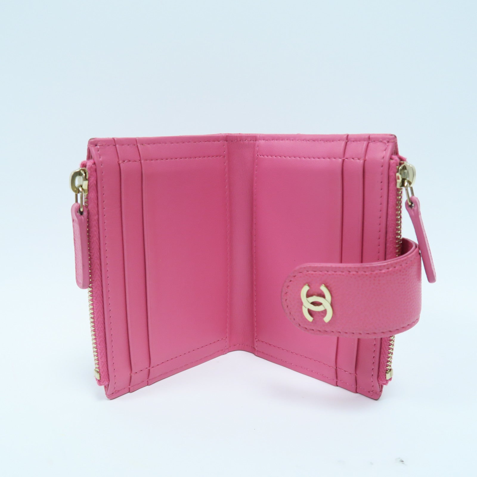 CHANEL 菱格Caviar皮革Card Case金扣卡片套粉紅色