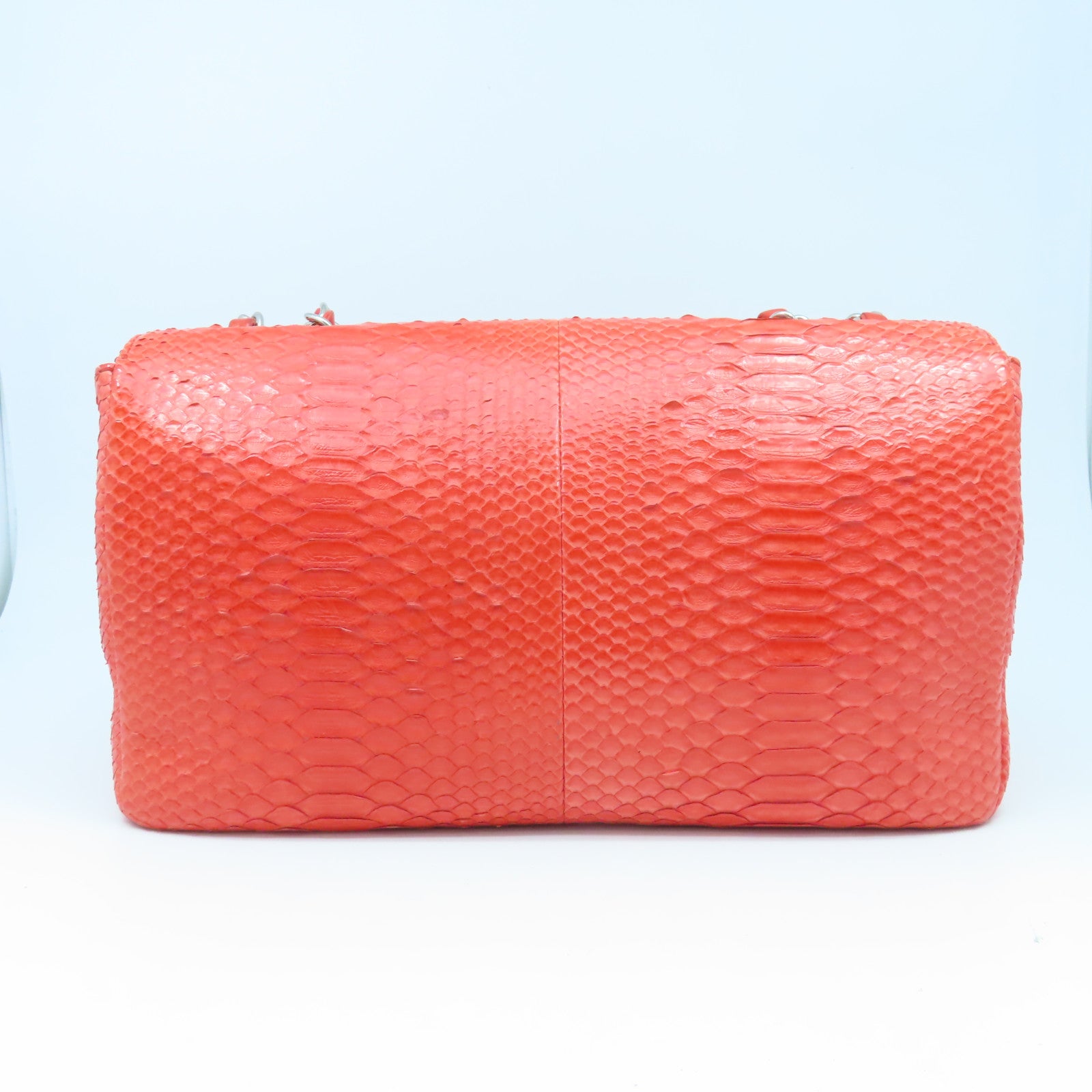 CHANEL 蛇皮皮革Chain Shoulder Bag銀扣肩背袋紅色