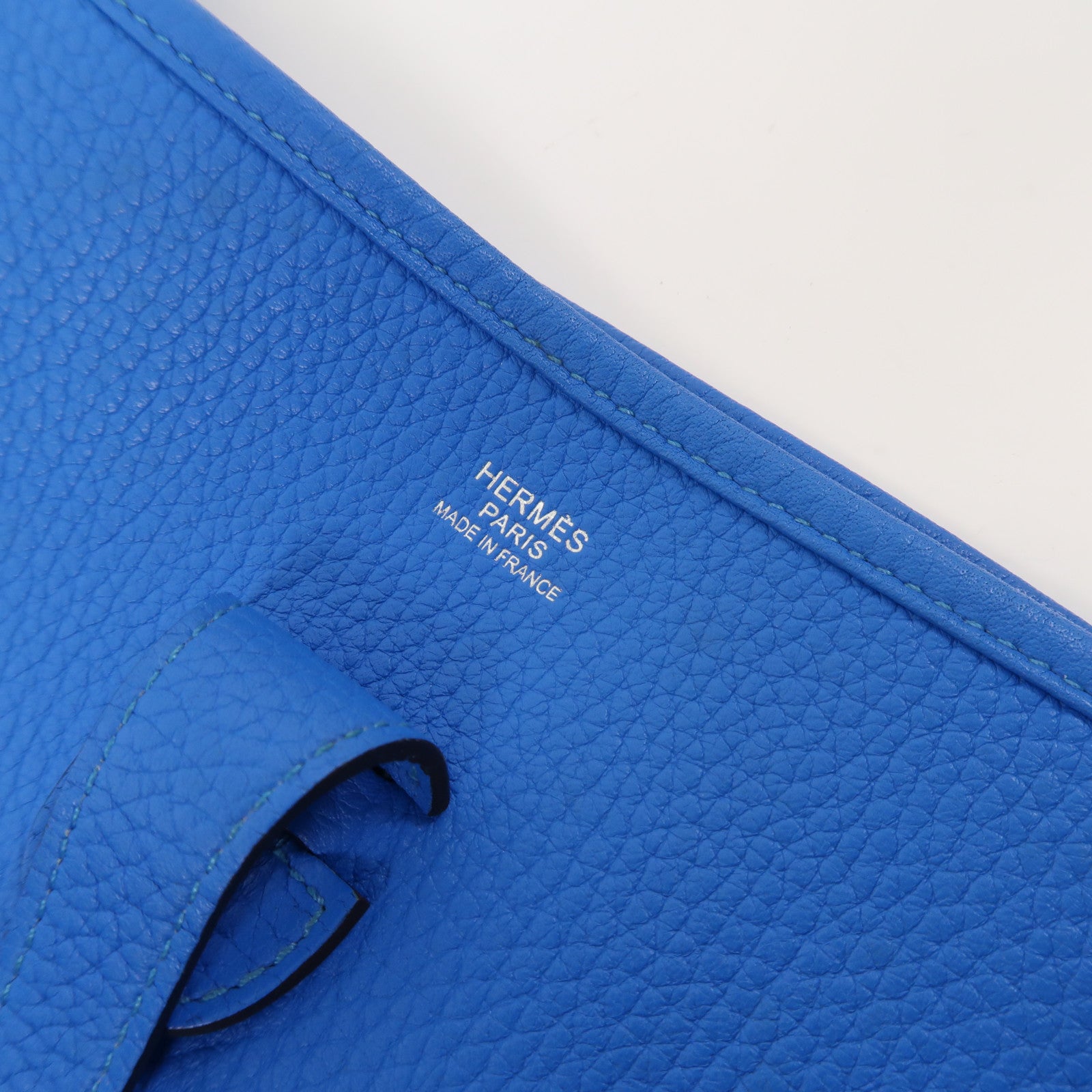 HERMES Clemence皮革Evelyne PM銀扣肩背袋水妖藍色
