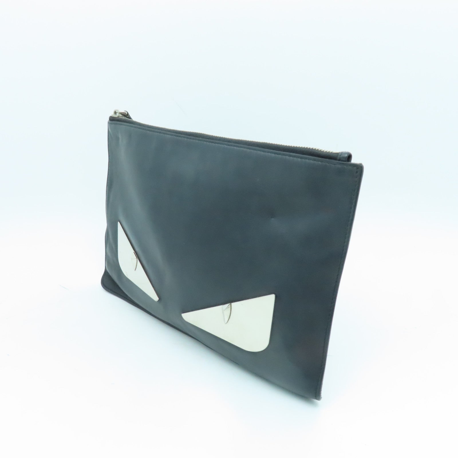 FENDI 牛皮皮革Clutch Bag銀扣手拿包黑色