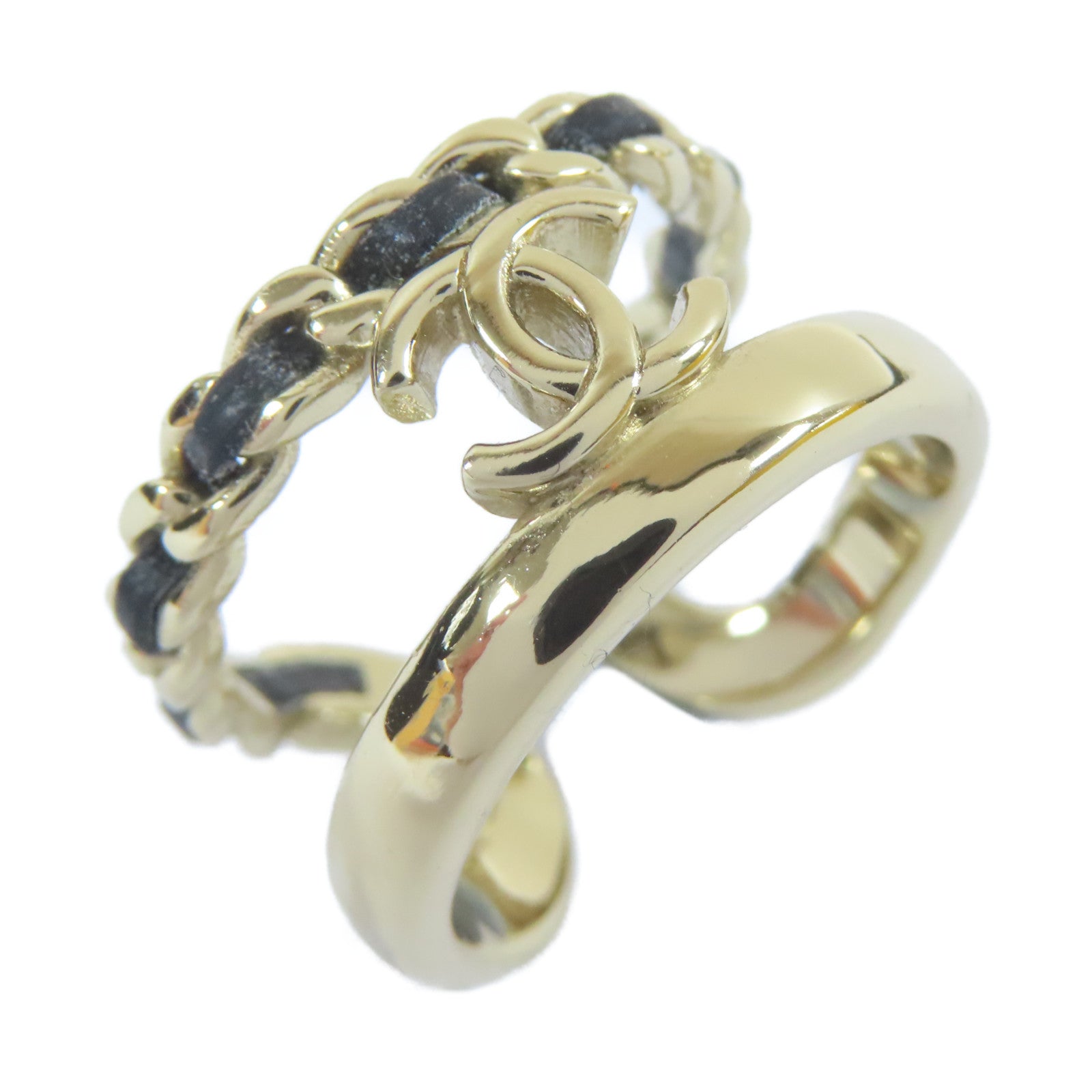 CHANEL 金屬Ring戒指金色/黑色US#6.75
