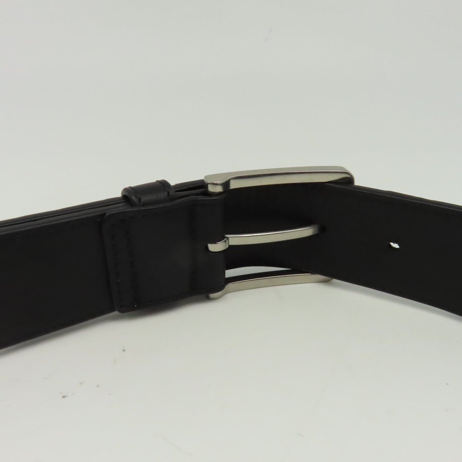 BOTTEGA VENETA 織紋皮革Belt 85cm銀扣皮帶黑色