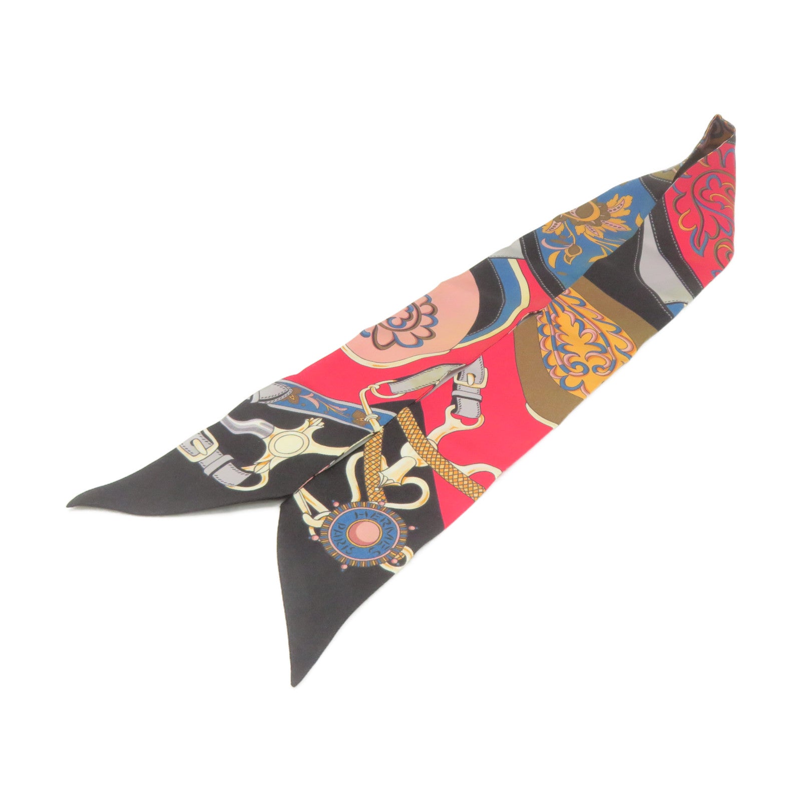 HERMES 絲質Twilly Scarf絲巾軍綠色/紅色/彩色