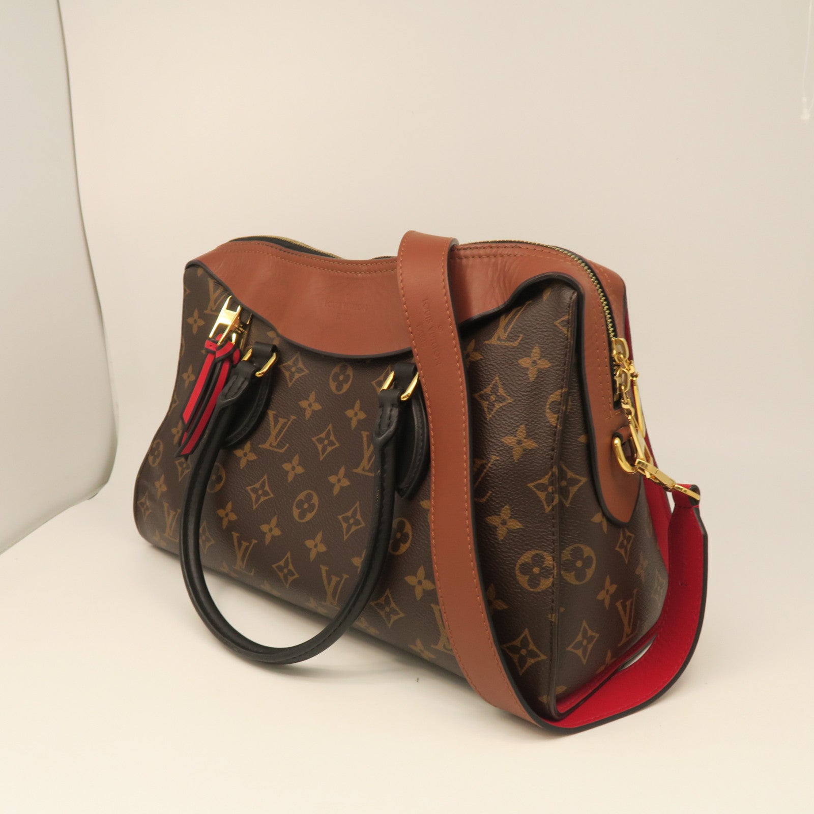 LOUIS VUITTON Monogram Tuileries 2 way Shoulder gold buckle handle shoulder bag brown