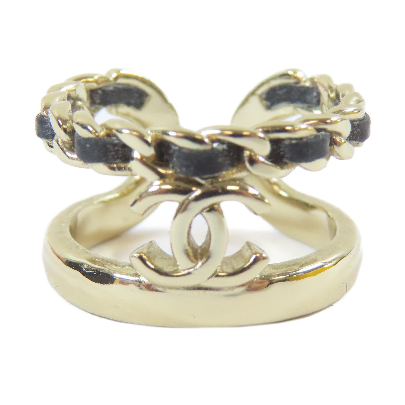 CHANEL 金屬Ring戒指金色/黑色US#6.75
