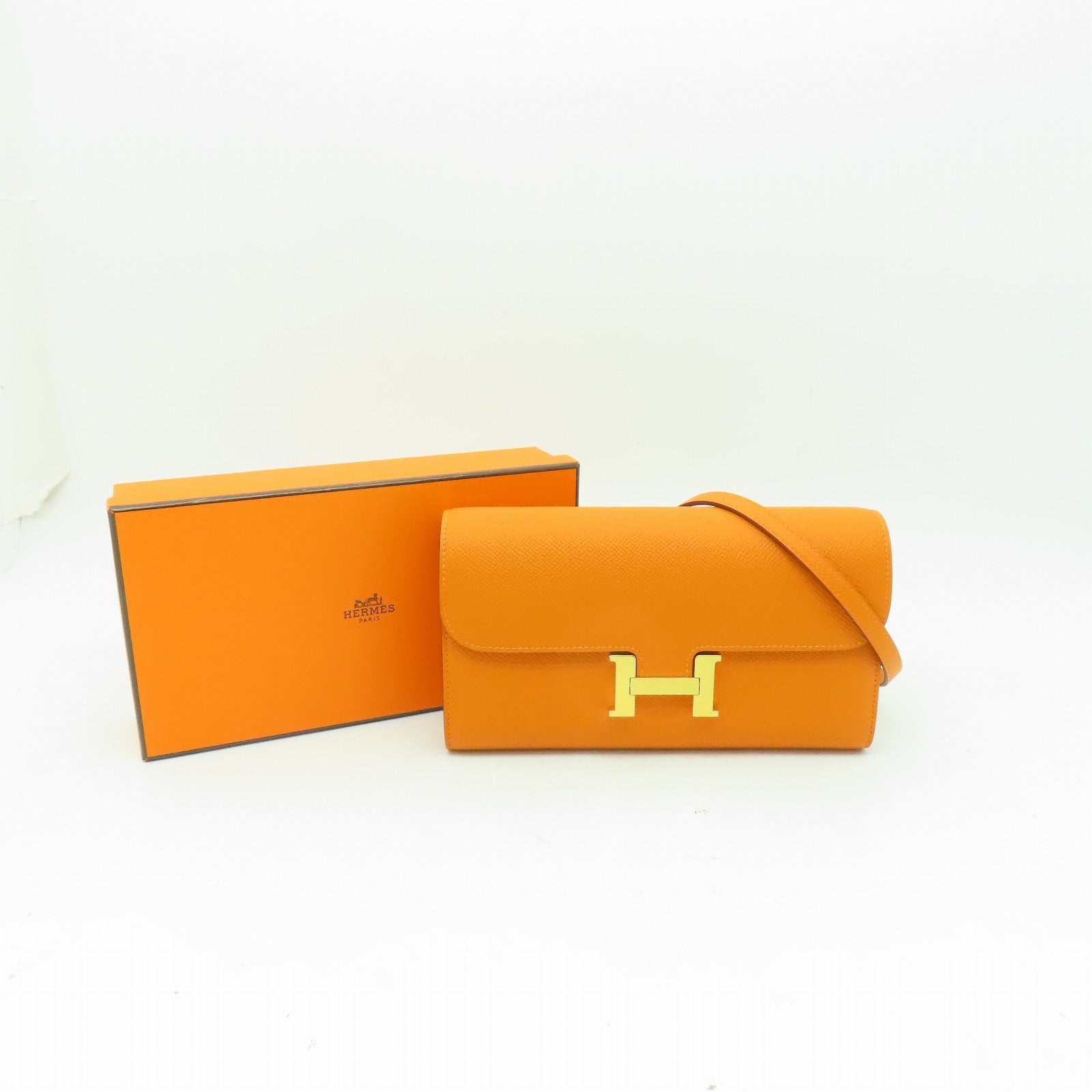 HERMES Epsom皮革Constance To Go金扣肩背袋橙色