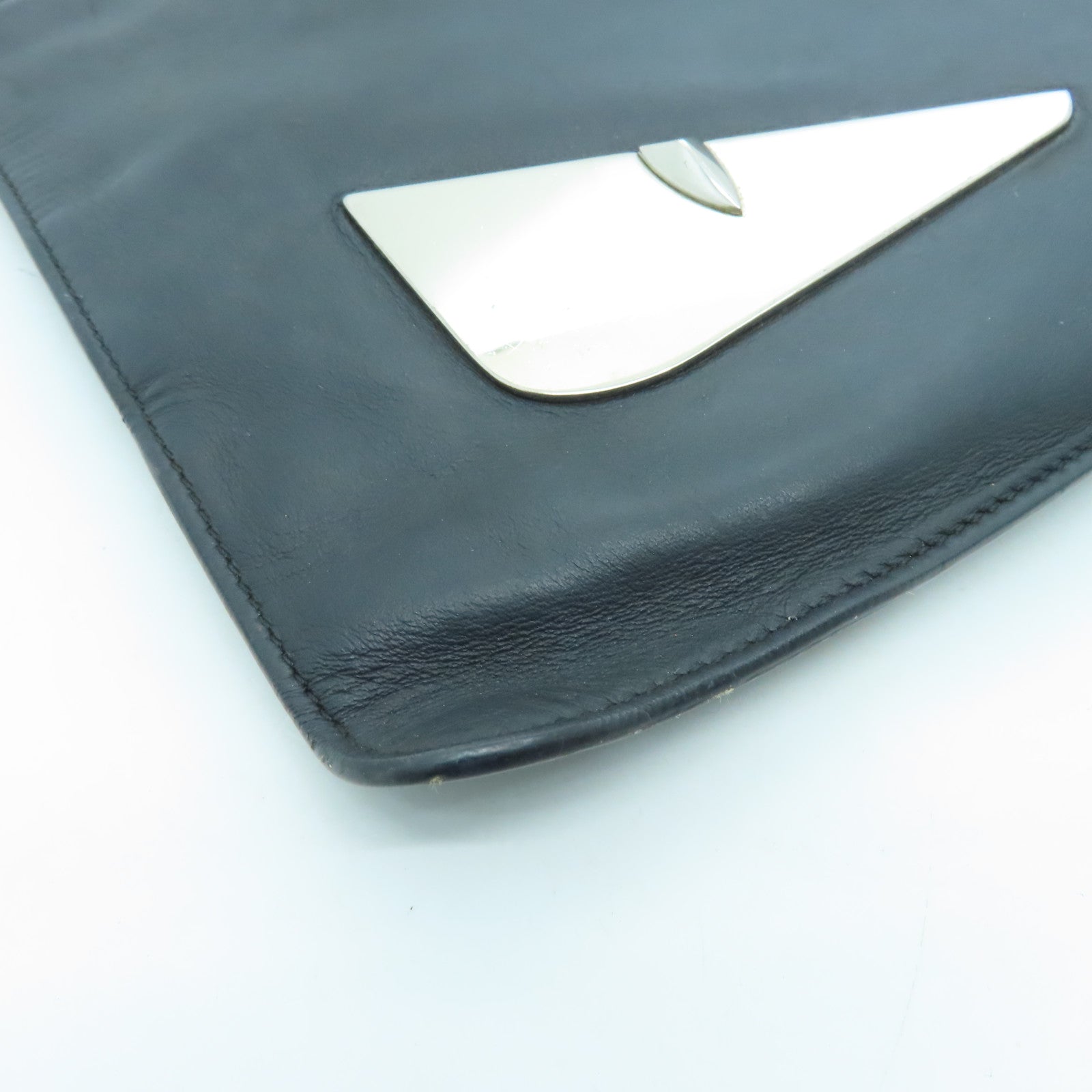 FENDI 牛皮皮革Clutch Bag銀扣手拿包黑色