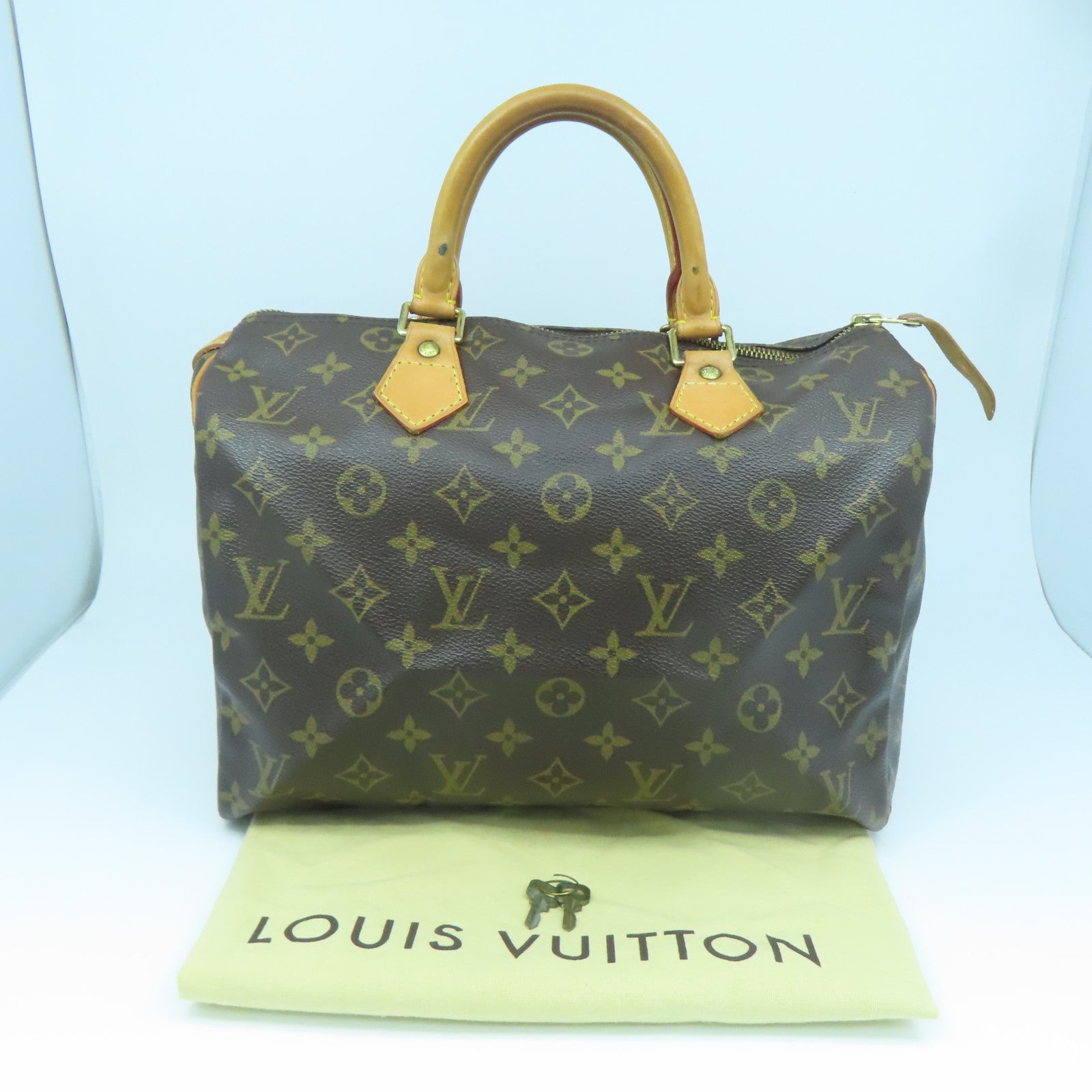 LOUIS VUITTON Monogram Speedy 30 Gold Buckle Bag Brown