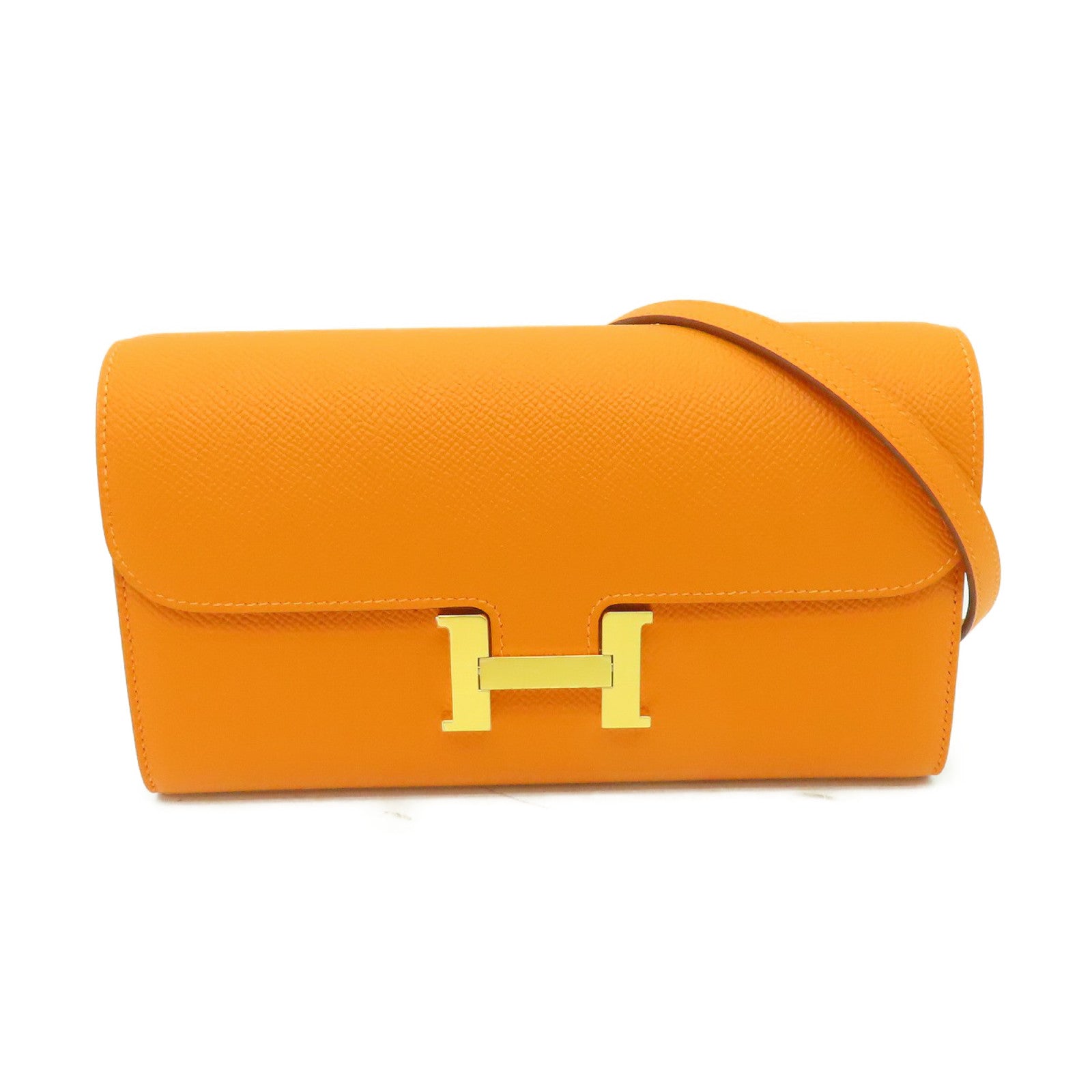 HERMES Epsom皮革Constance To Go金扣肩背袋橙色