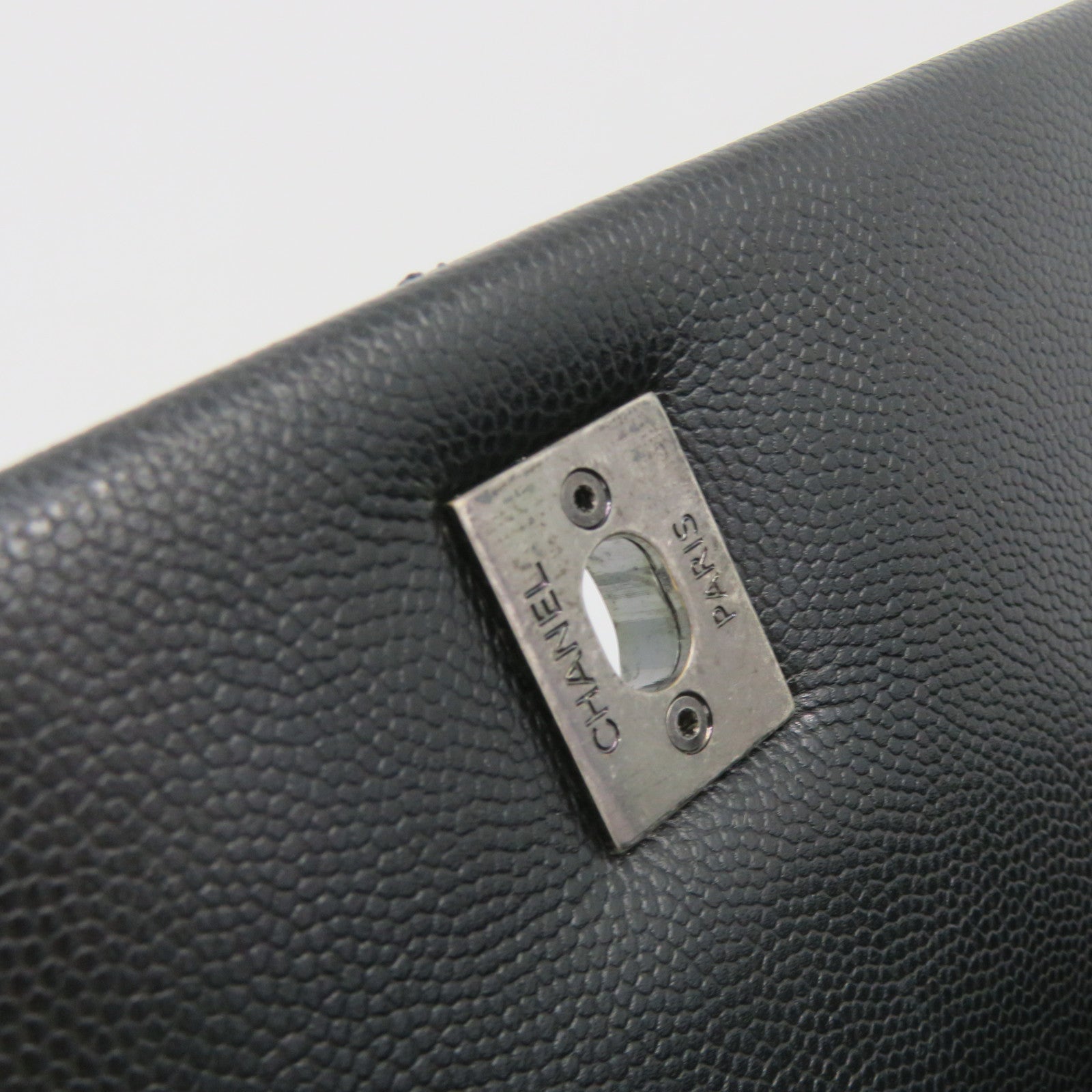 CHANEL Caviar皮革/蜥蝪皮革Coco Handle Large 2Way Shoulder Bag银扣链带手挽肩背两用袋黑色