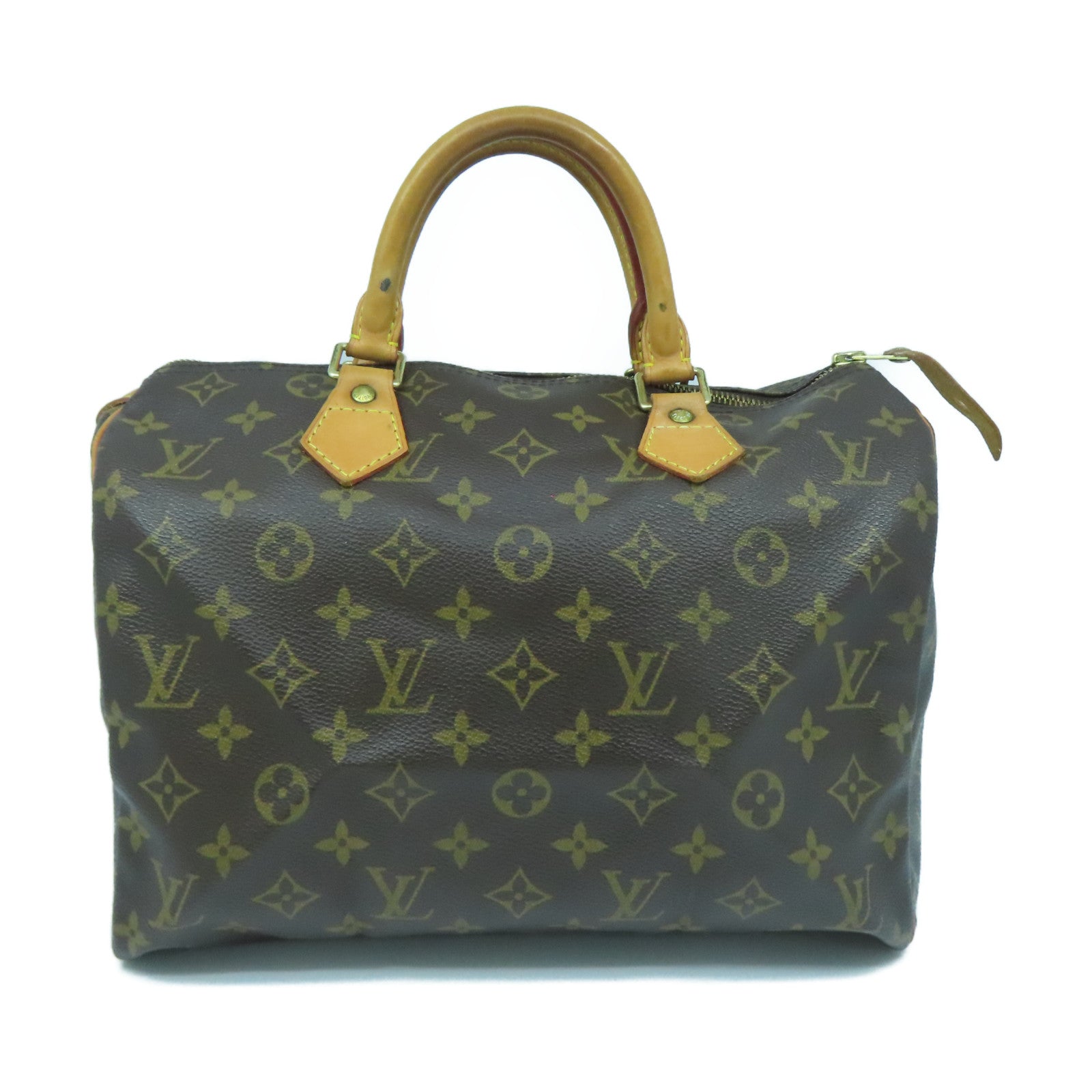 LOUIS VUITTON Monogram Speedy 30 Gold Buckle Bag Brown