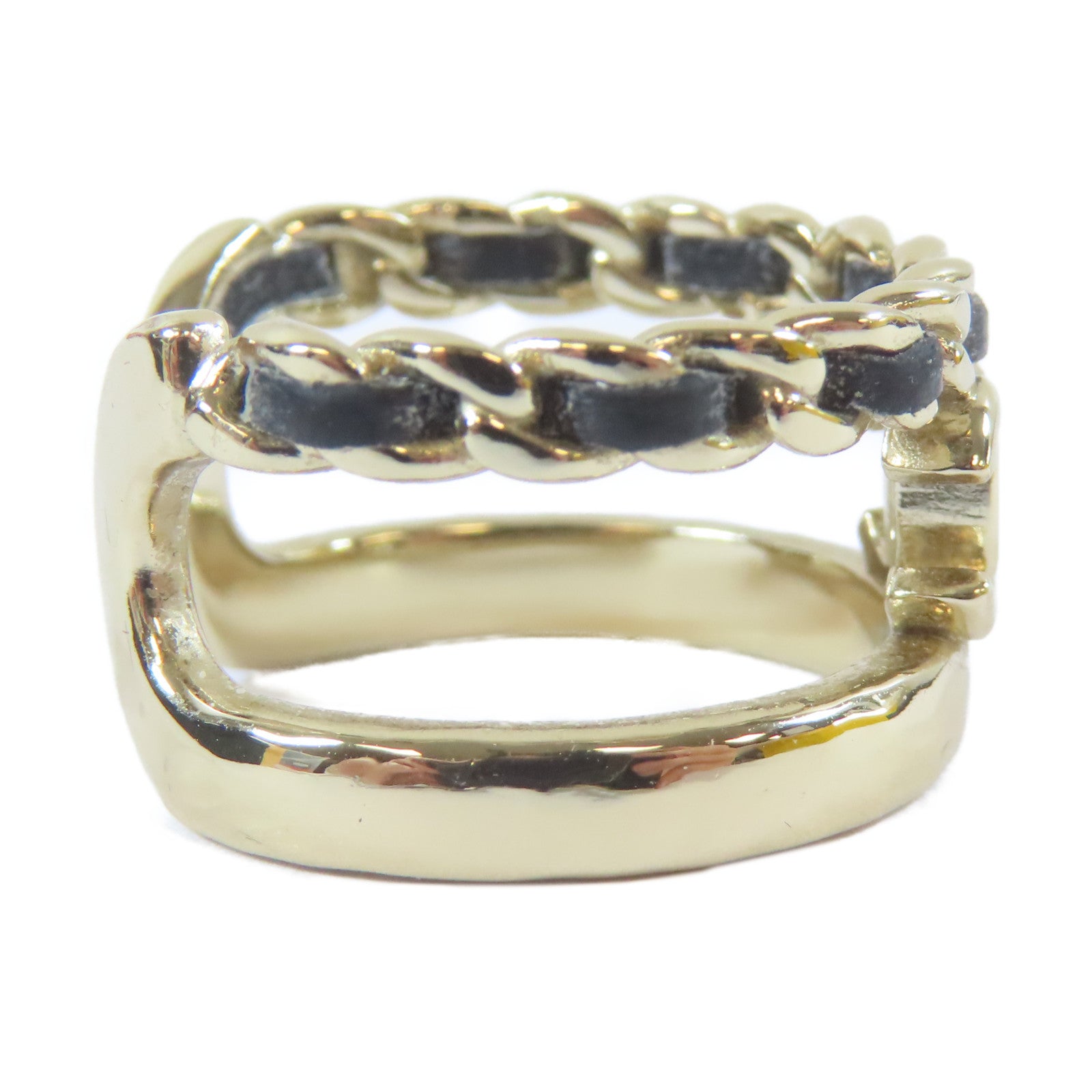 CHANEL 金屬Ring戒指金色/黑色US#6.75