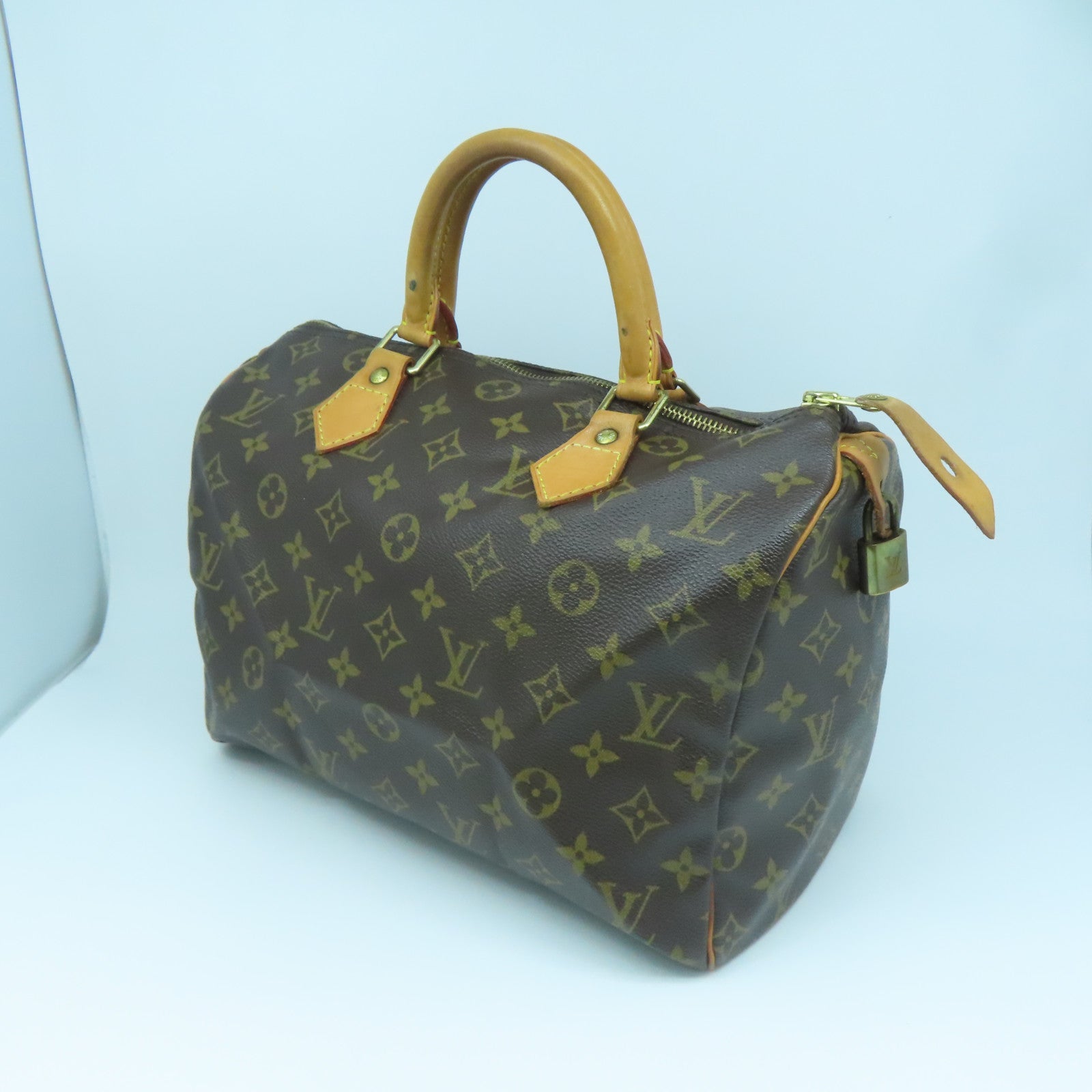 LOUIS VUITTON Monogram Speedy 30 Gold Buckle Bag Brown