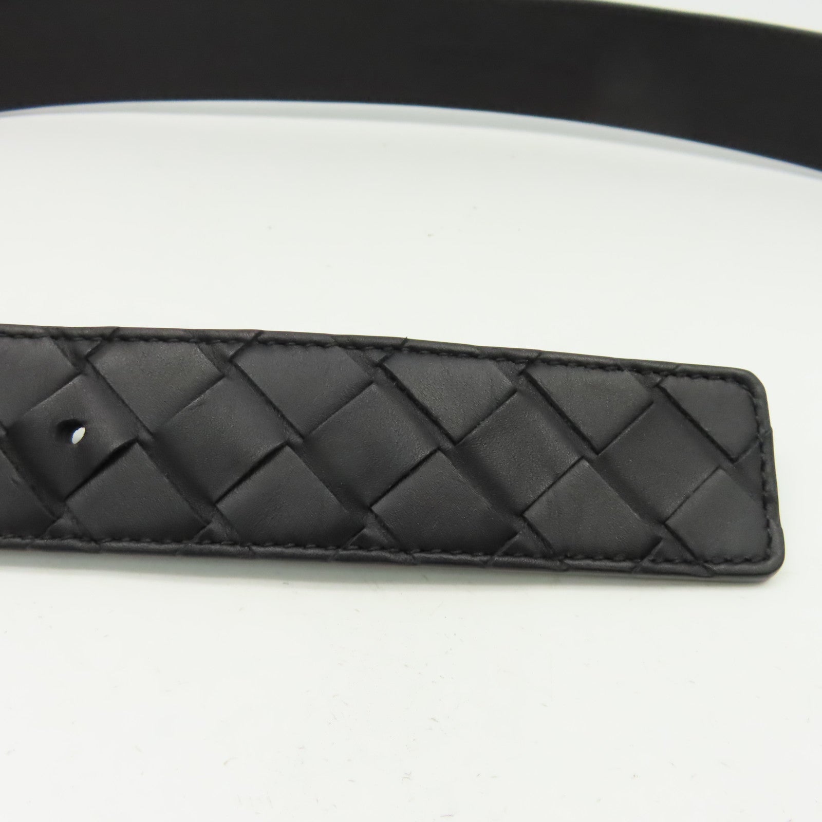 BOTTEGA VENETA 織紋皮革Belt 85cm銀扣皮帶黑色