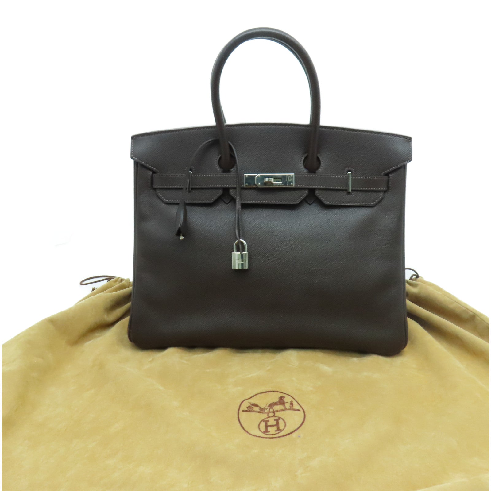 HERMES Epsom皮革Birkin 35银扣手挽袋Chocolat 啡色