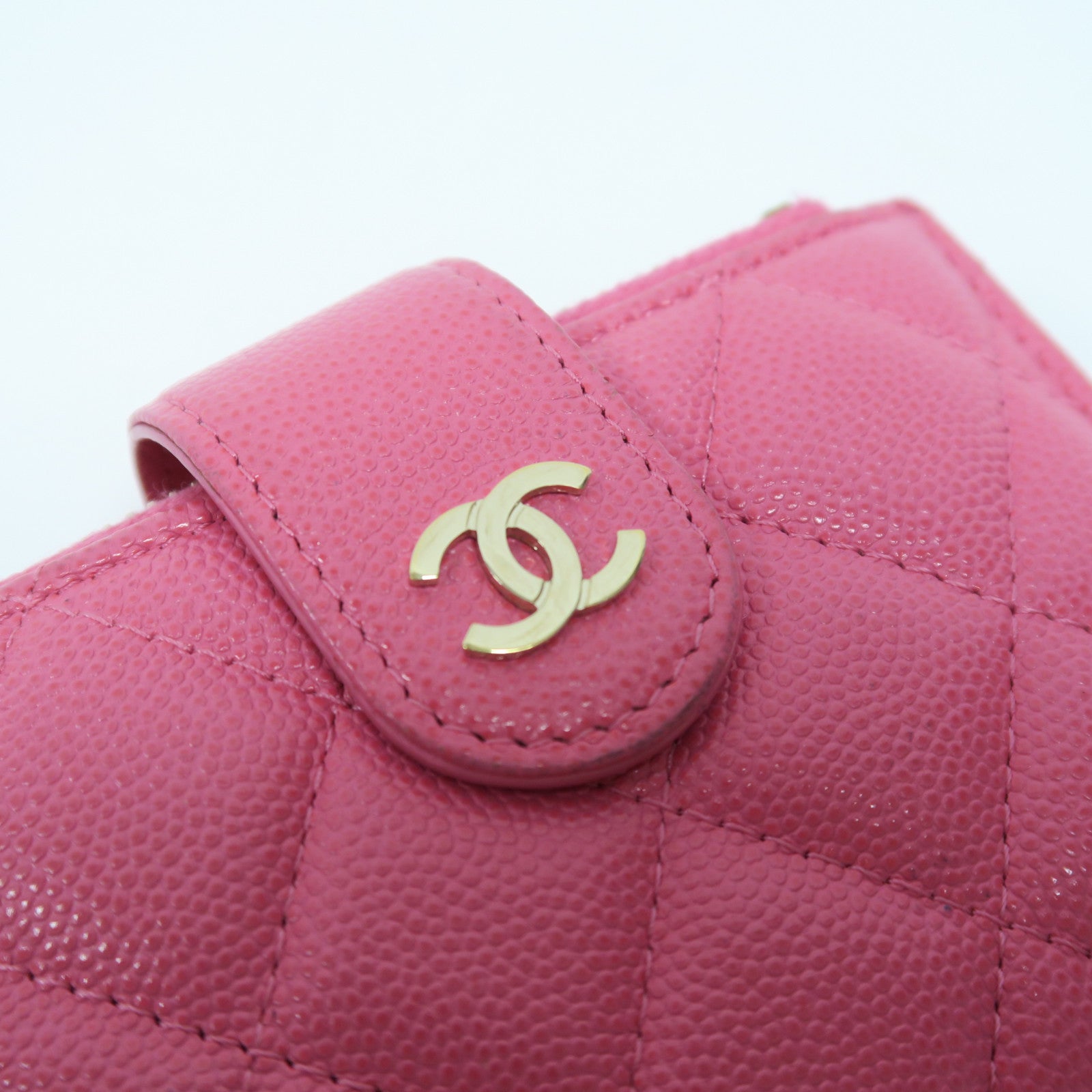 CHANEL 菱格Caviar皮革Card Case金扣卡片套粉紅色