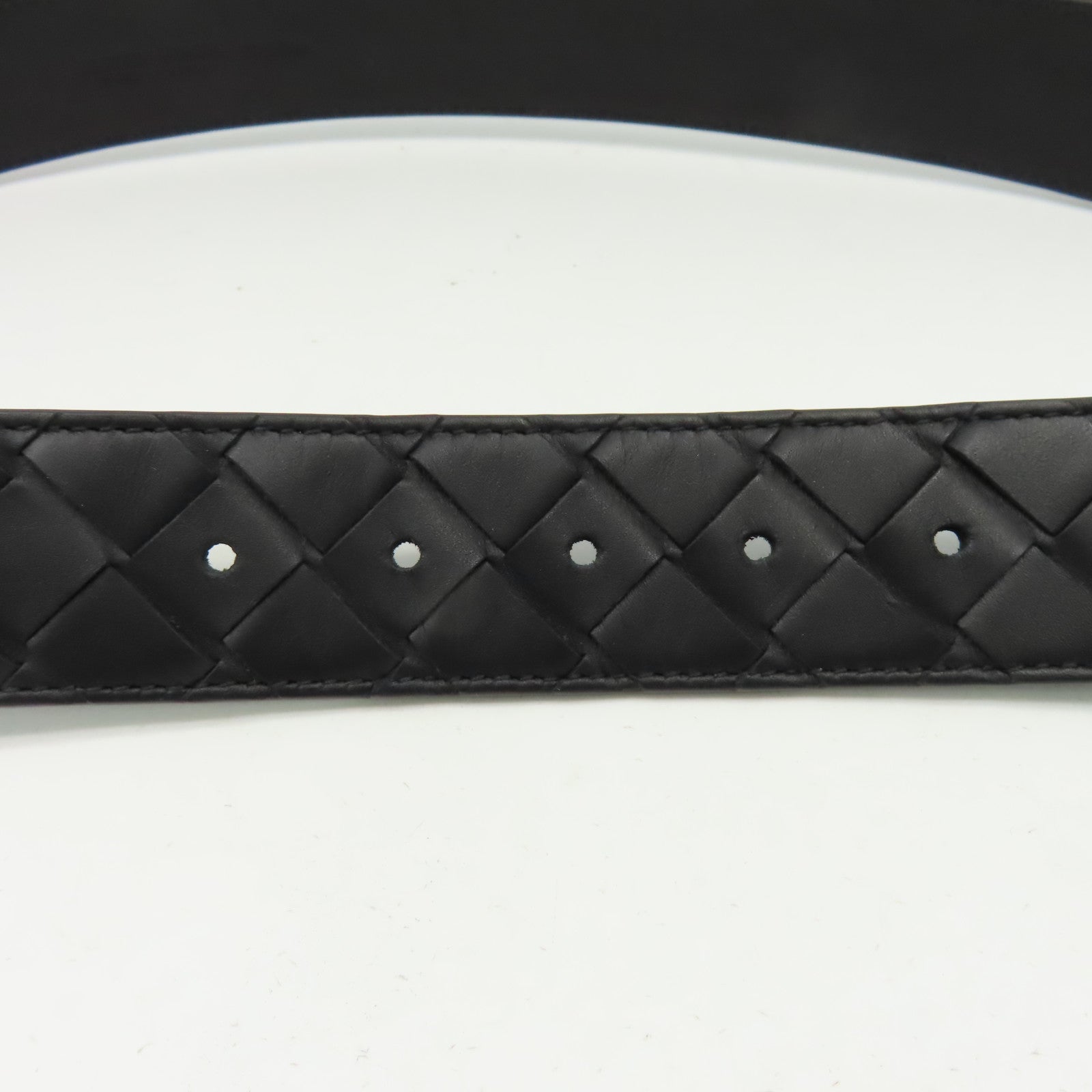 BOTTEGA VENETA 織紋皮革Belt 85cm銀扣皮帶黑色