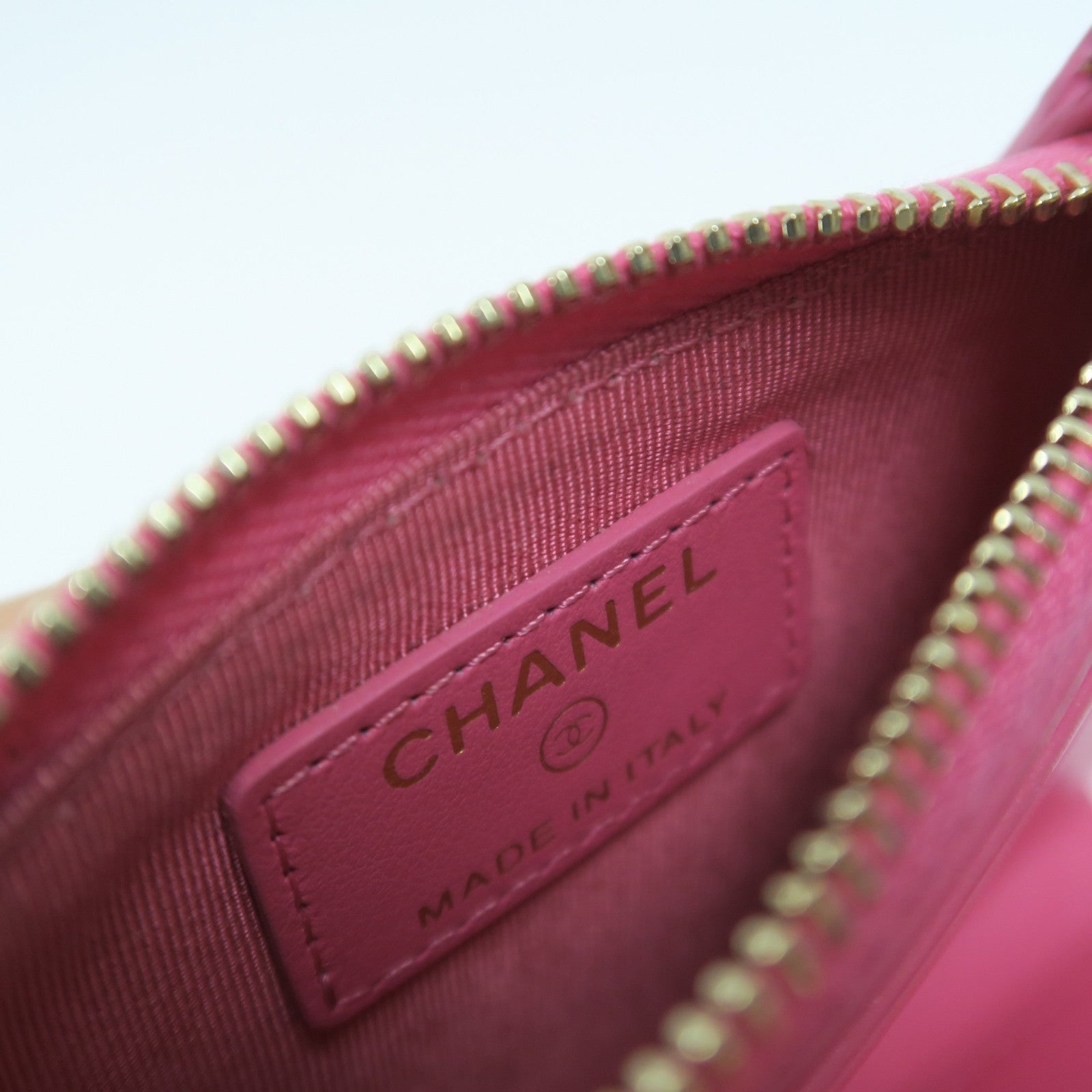 CHANEL 菱格Caviar皮革Card Case金扣卡片套粉紅色