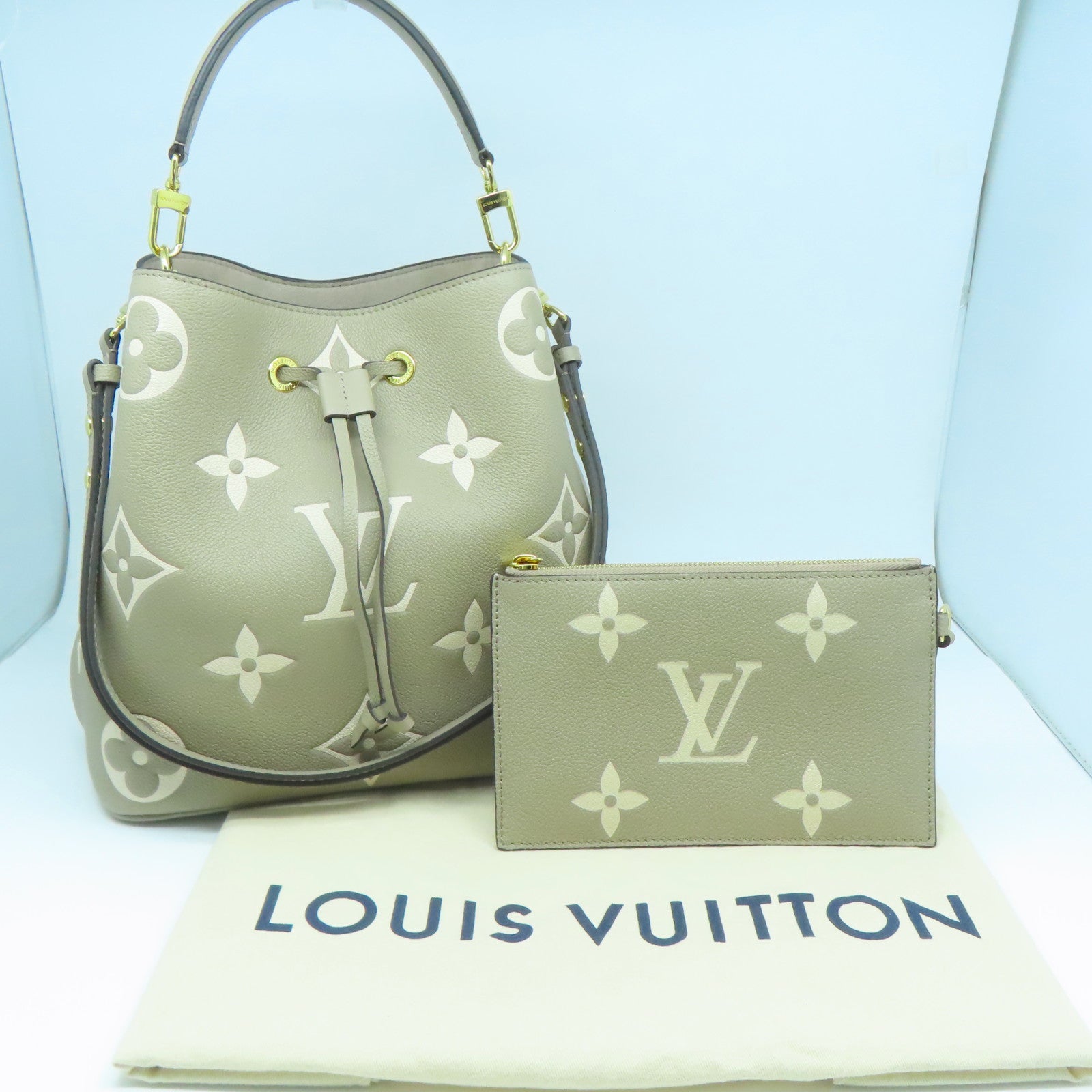 LOUIS VUITTON Monogram Empreinte NeoNoe MM金扣手挽肩背兩用袋米色