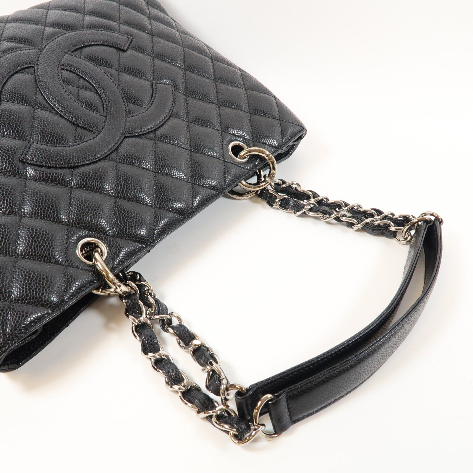 CHANEL 菱格Caviar皮革GST金扣鏈帶肩背袋黑色
