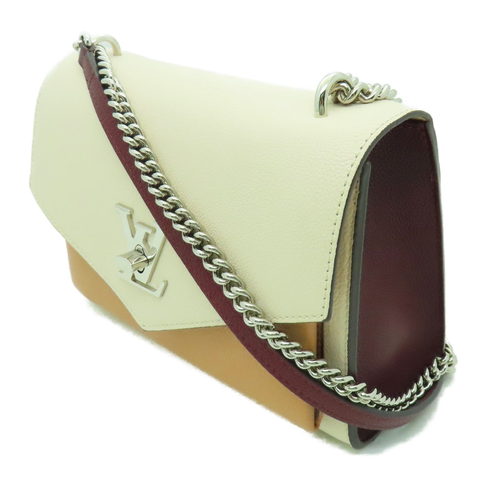 LOUIS VUITTON 牛皮皮革Mylockme BB銀扣肩背袋米色/紅色