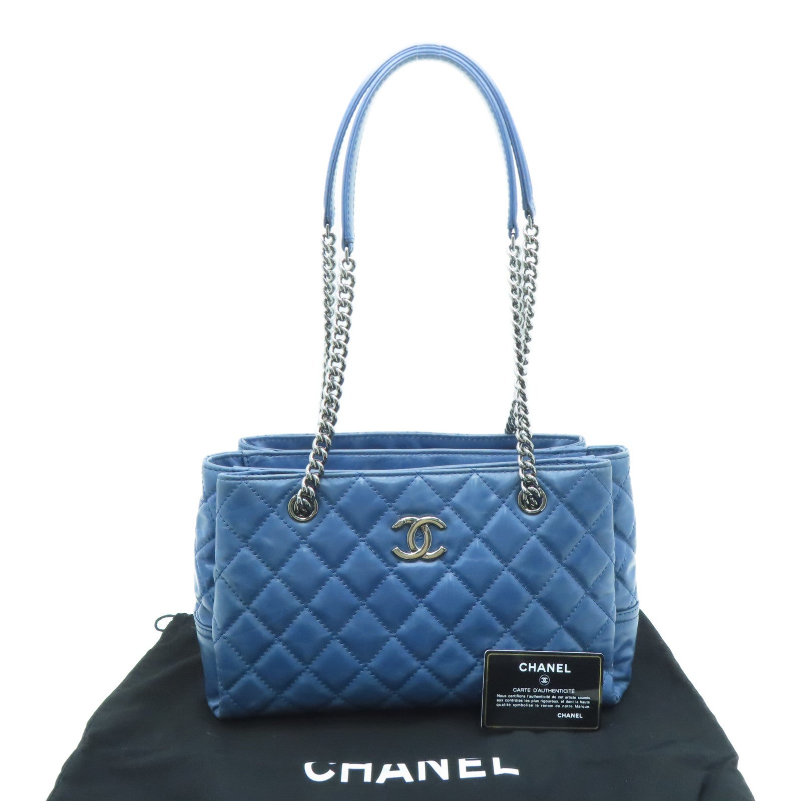 CHANEL 【激減優惠】菱格牛皮皮革Chain Shoulder銀扣肩背袋藍色